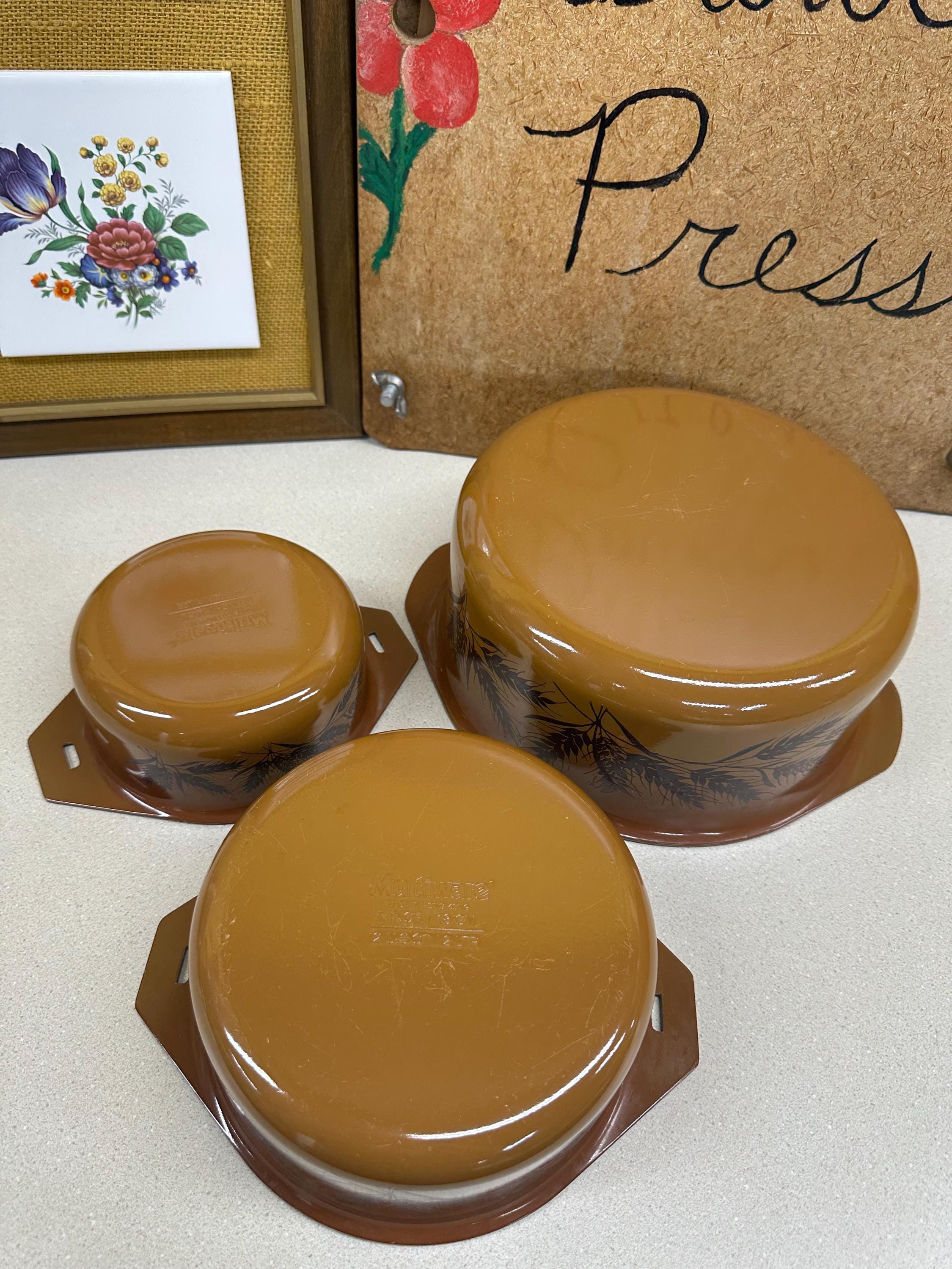 Vintage Wheat Enamel Nonstick Pots Cooking Pan Retro Kitchen Decor: Multiware Set of 3