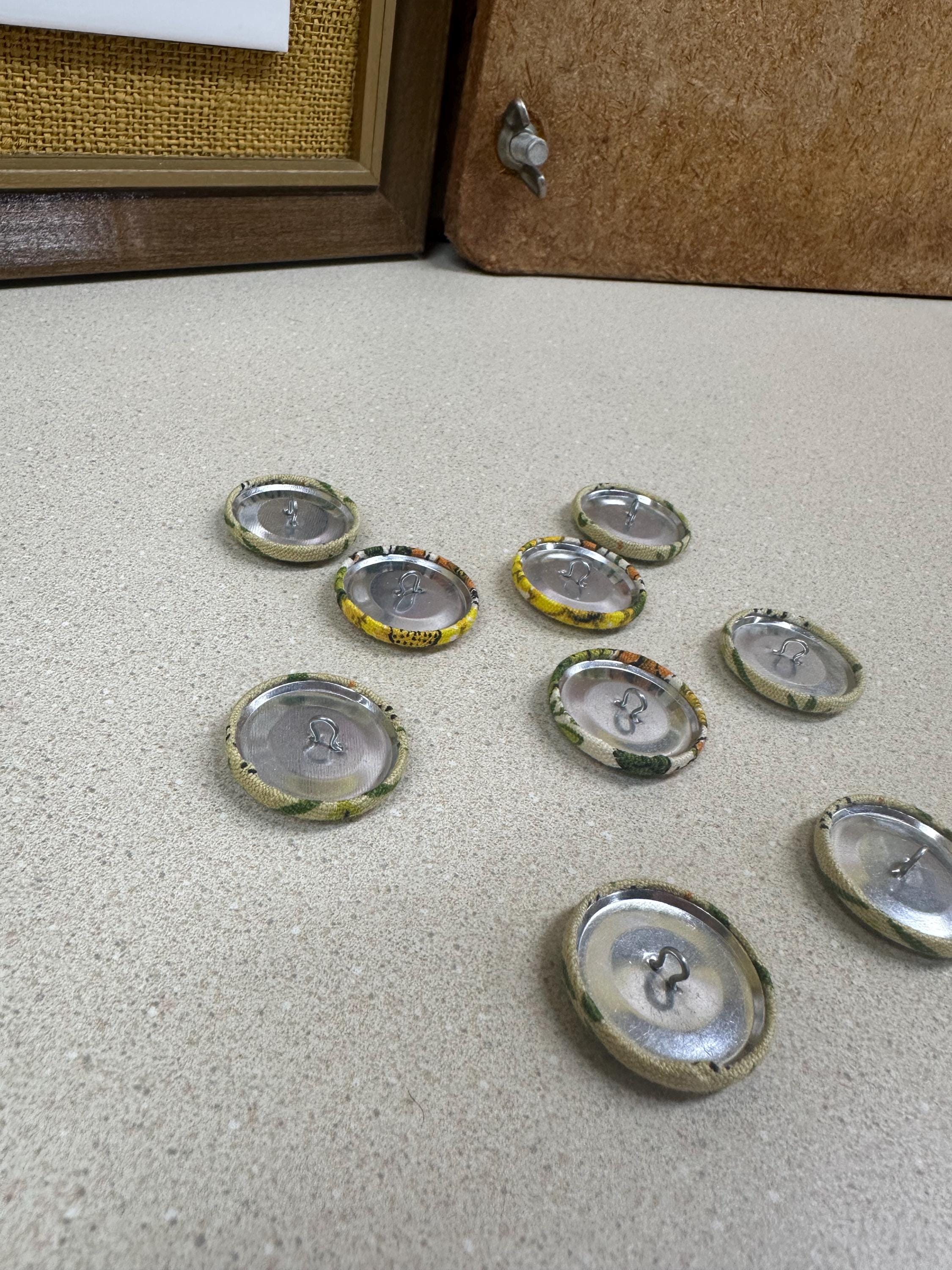 Handmade Vintage Fabric Buttons: Retro Floral Set of 9