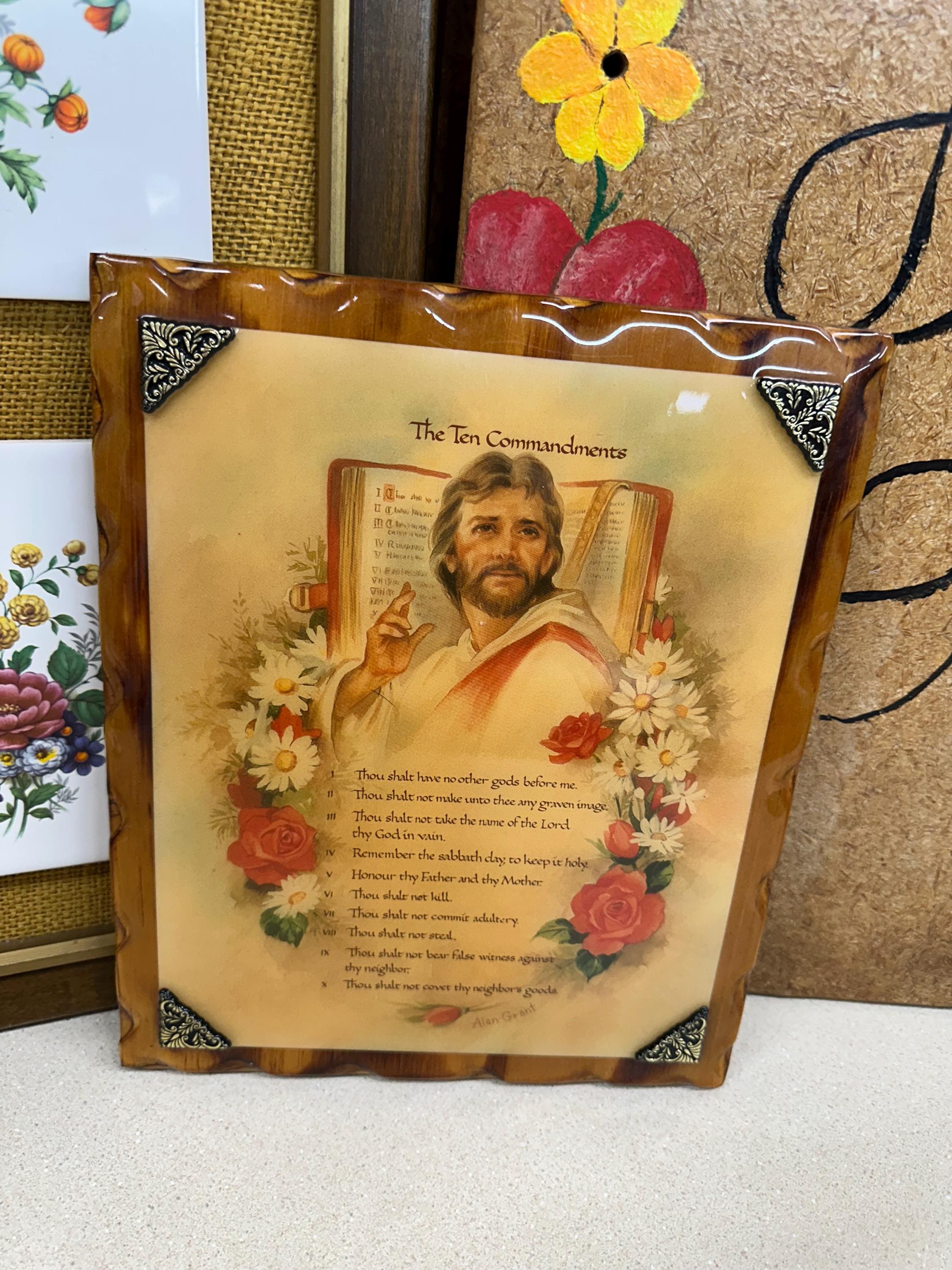 Vintage 10 Commandments Wood Wall Decor Wall Hanging: Religious Christian Decor