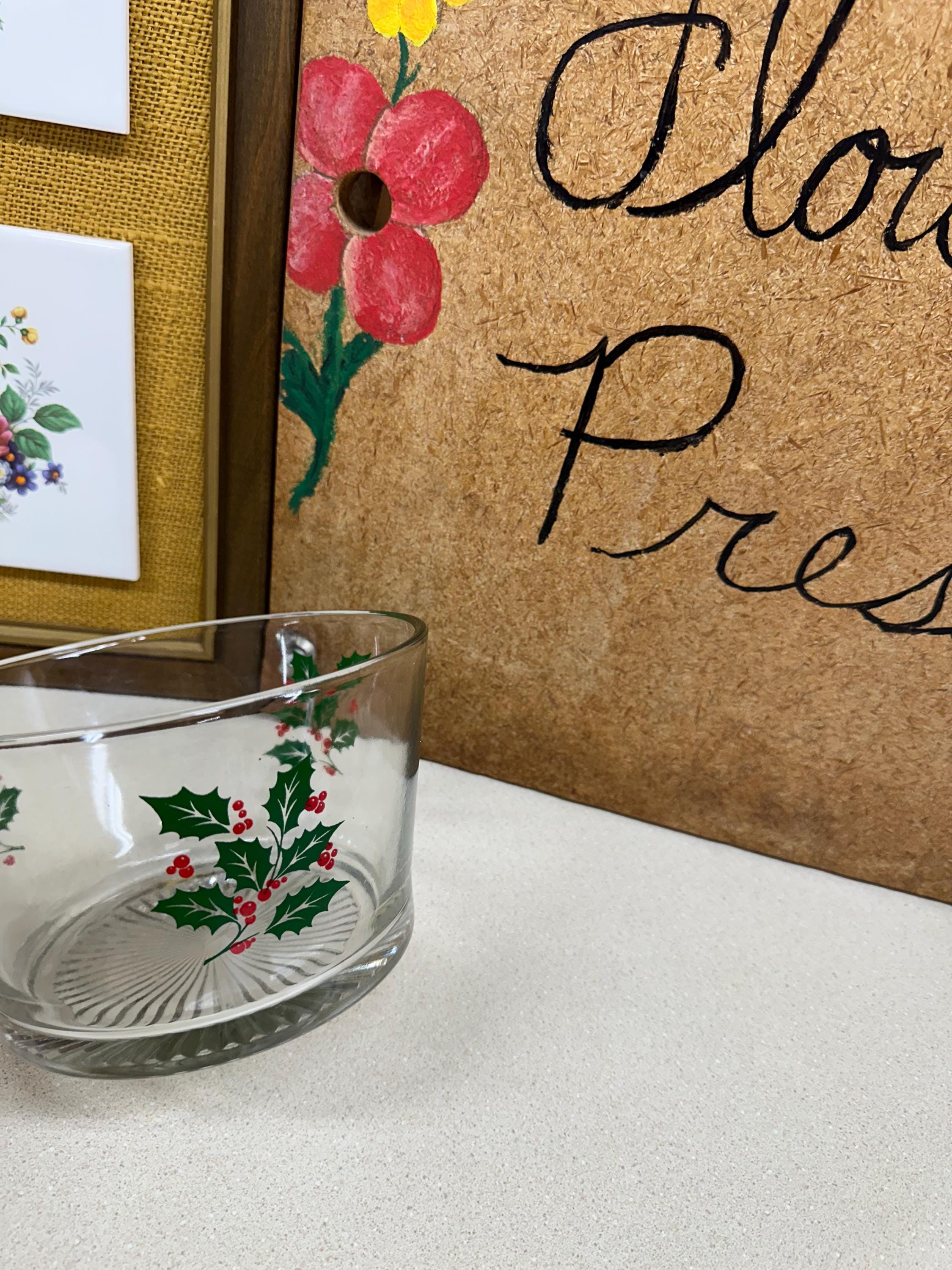 Vintage Ice Bucket Holly Berries Christmas Decor Holiday Decor Barware USA