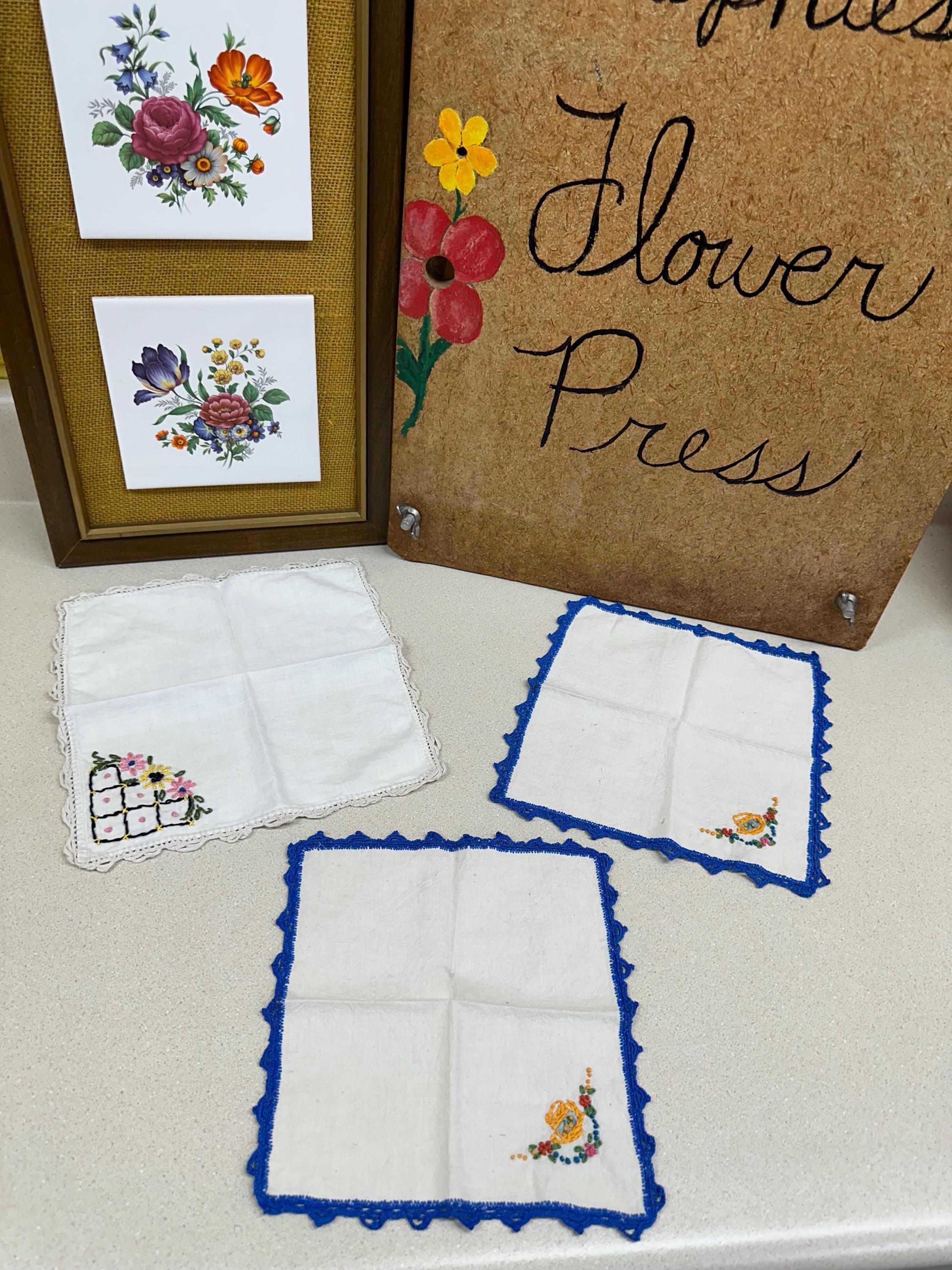 Embroidered Vintage Hankies Set of 3: Linen Table Decor