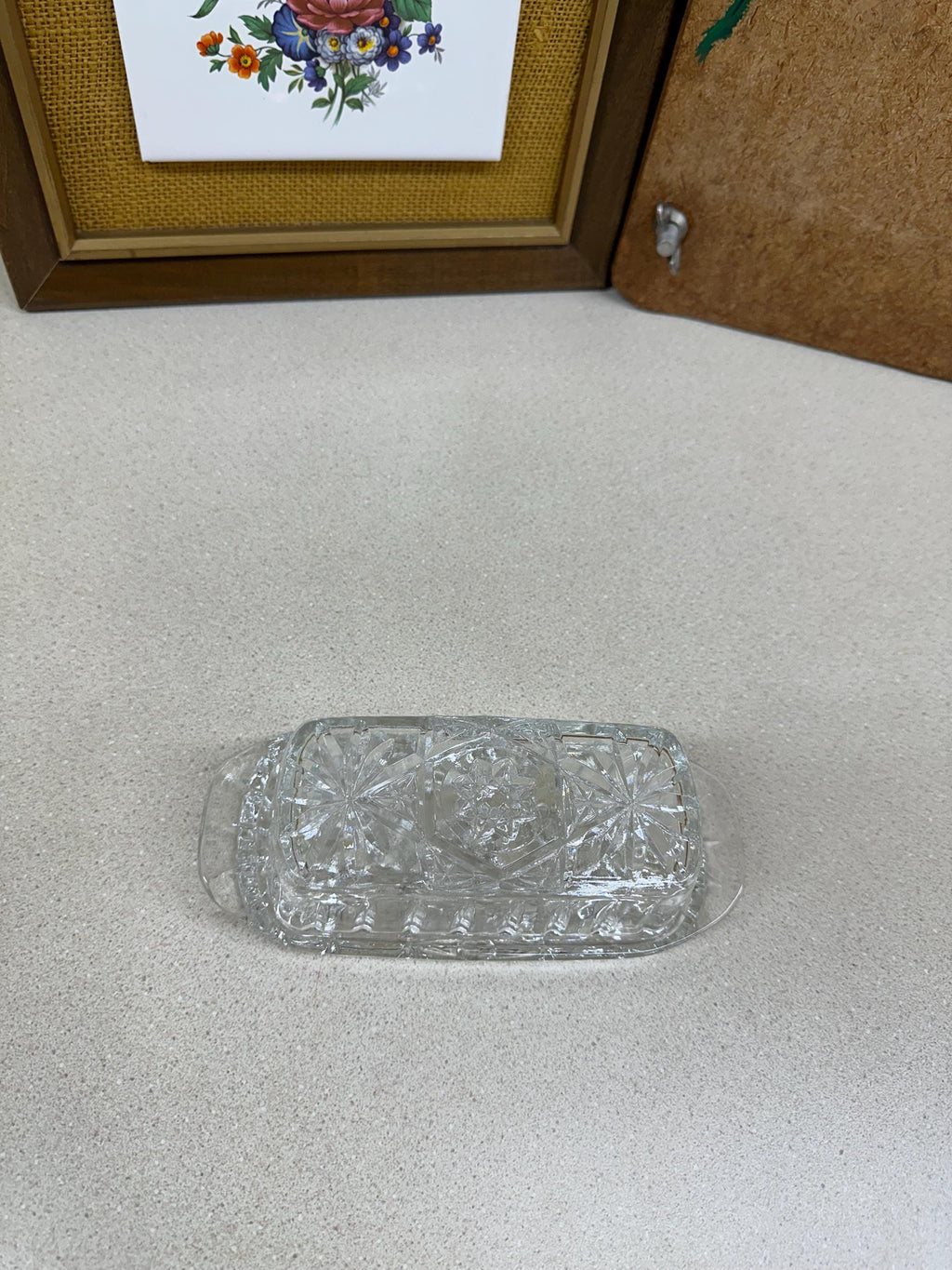 Vintage Butter Dish Clear Glass Cut Glass Star of David Pattern USA