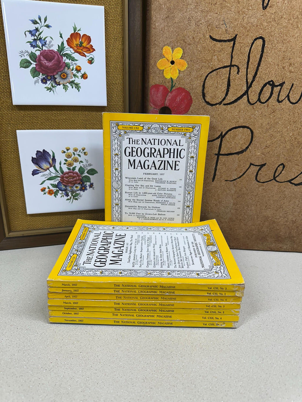 Vintage 1957 National Geographic Magazine Set: Ads, Articles, Photographs Set of 7