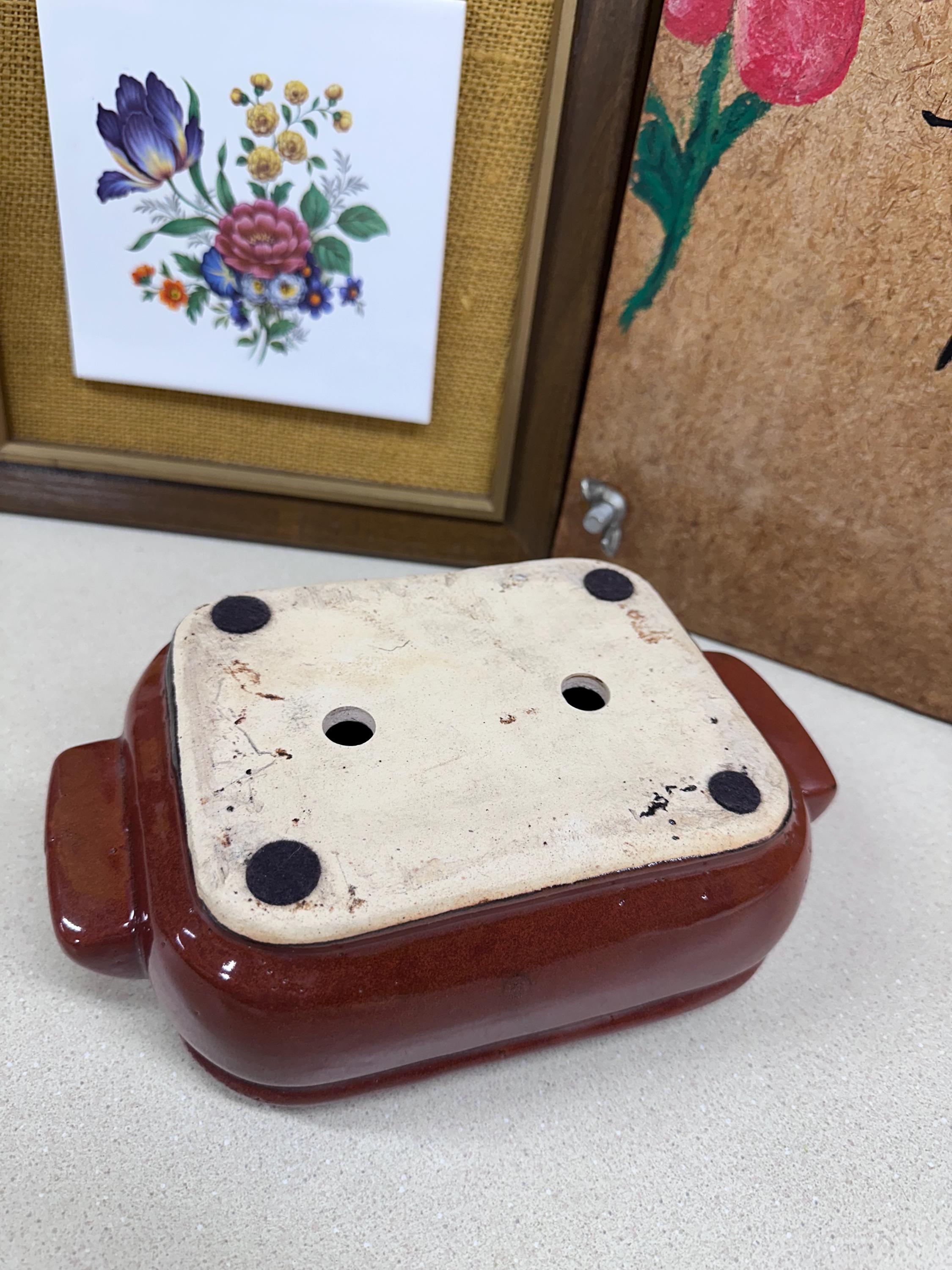 Vintage Planter Pot Succulents Plant Vessels Natural Dark Brownish Brick Red