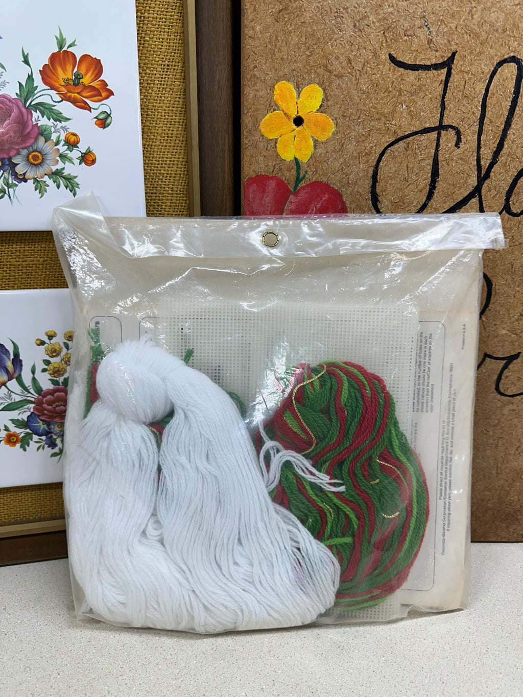 Vintage Needlepoint Crewel Christmas Kit: Napkin Rings & Place Cards - Made in USA