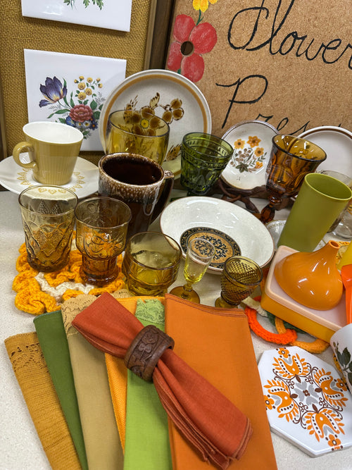 1970's Kitchen Mystery Box: Retro Home Decor, Orange, Yellow, Green, Brown