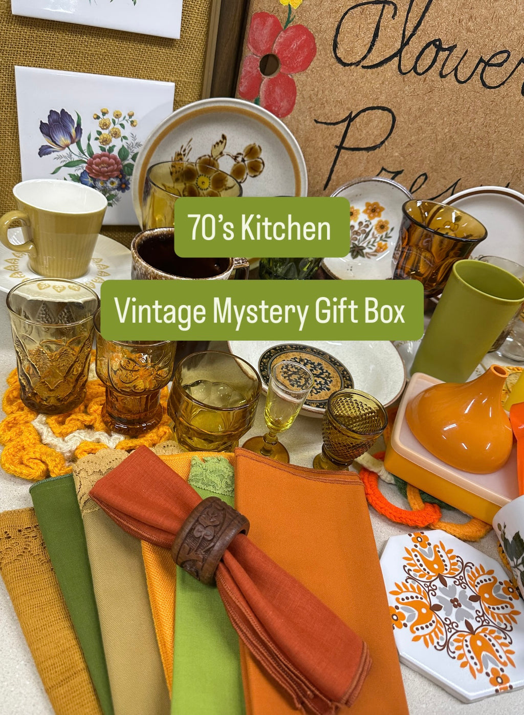 1970's Kitchen Mystery Box: Retro Home Decor, Orange, Yellow, Green, Brown