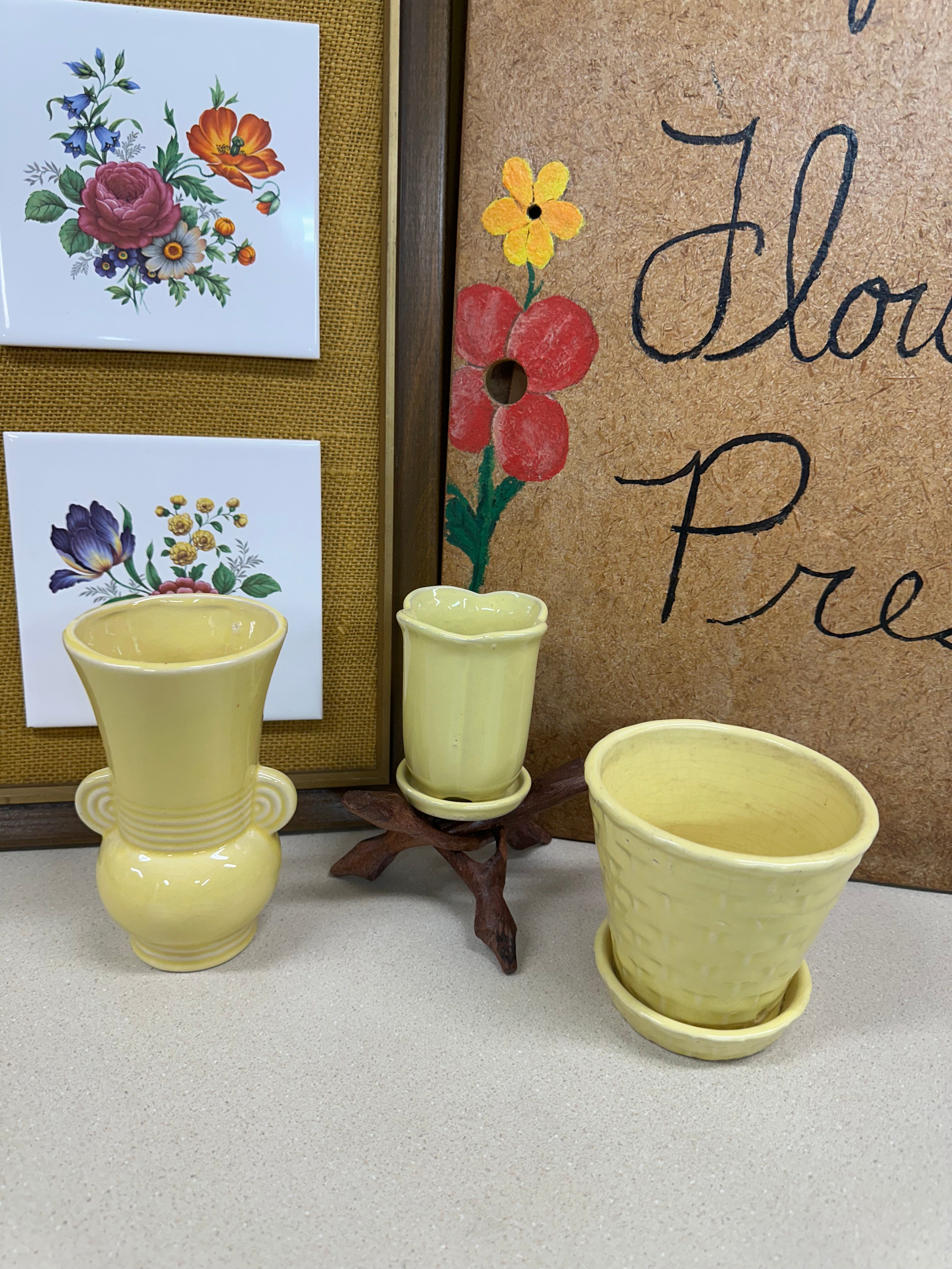 Vintage Planter Vase Yellow Farmhouse Cottagecore Decor: Your Choice