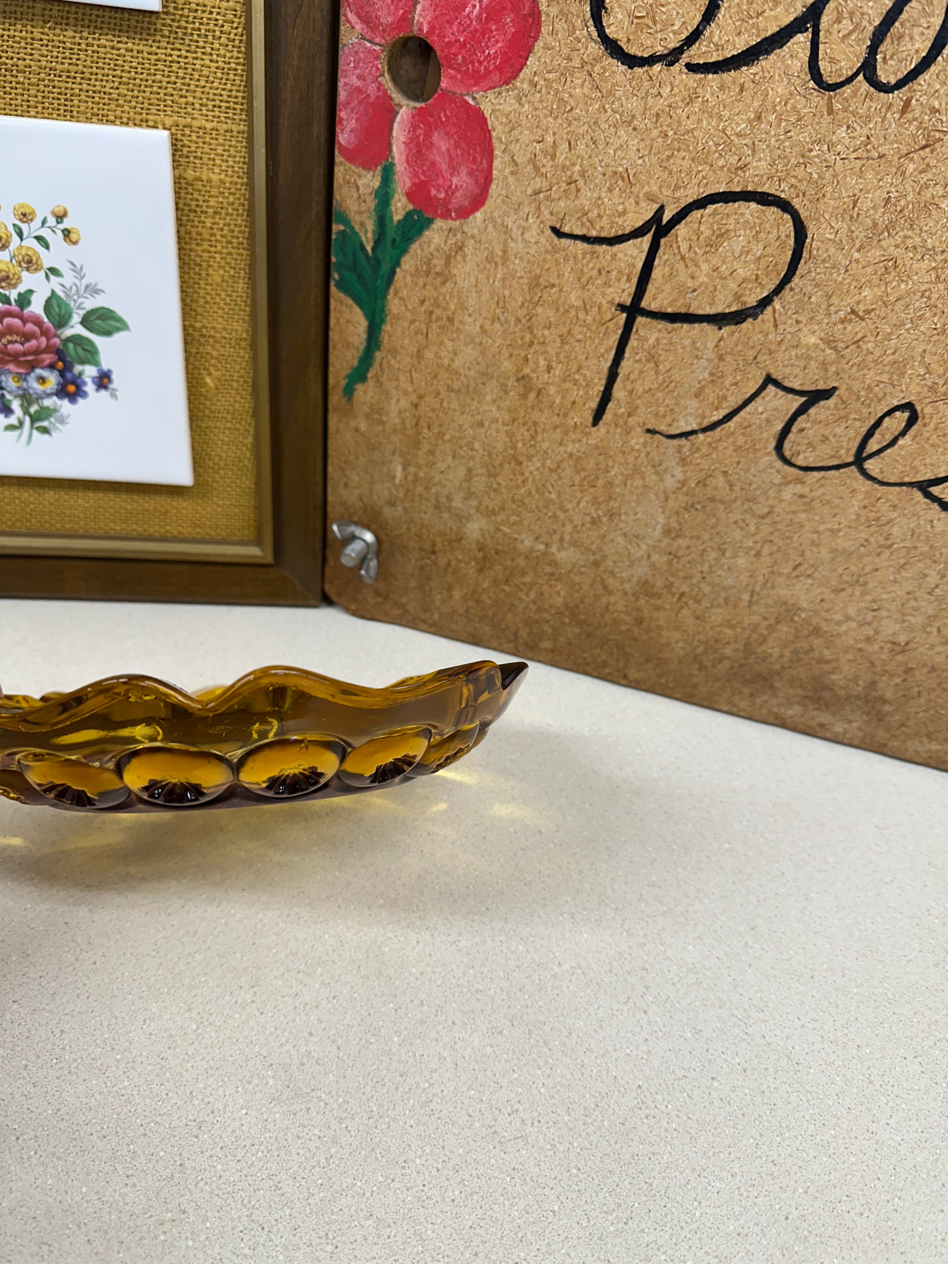 Vintage Amber Glass Ashtray Moon & Stars