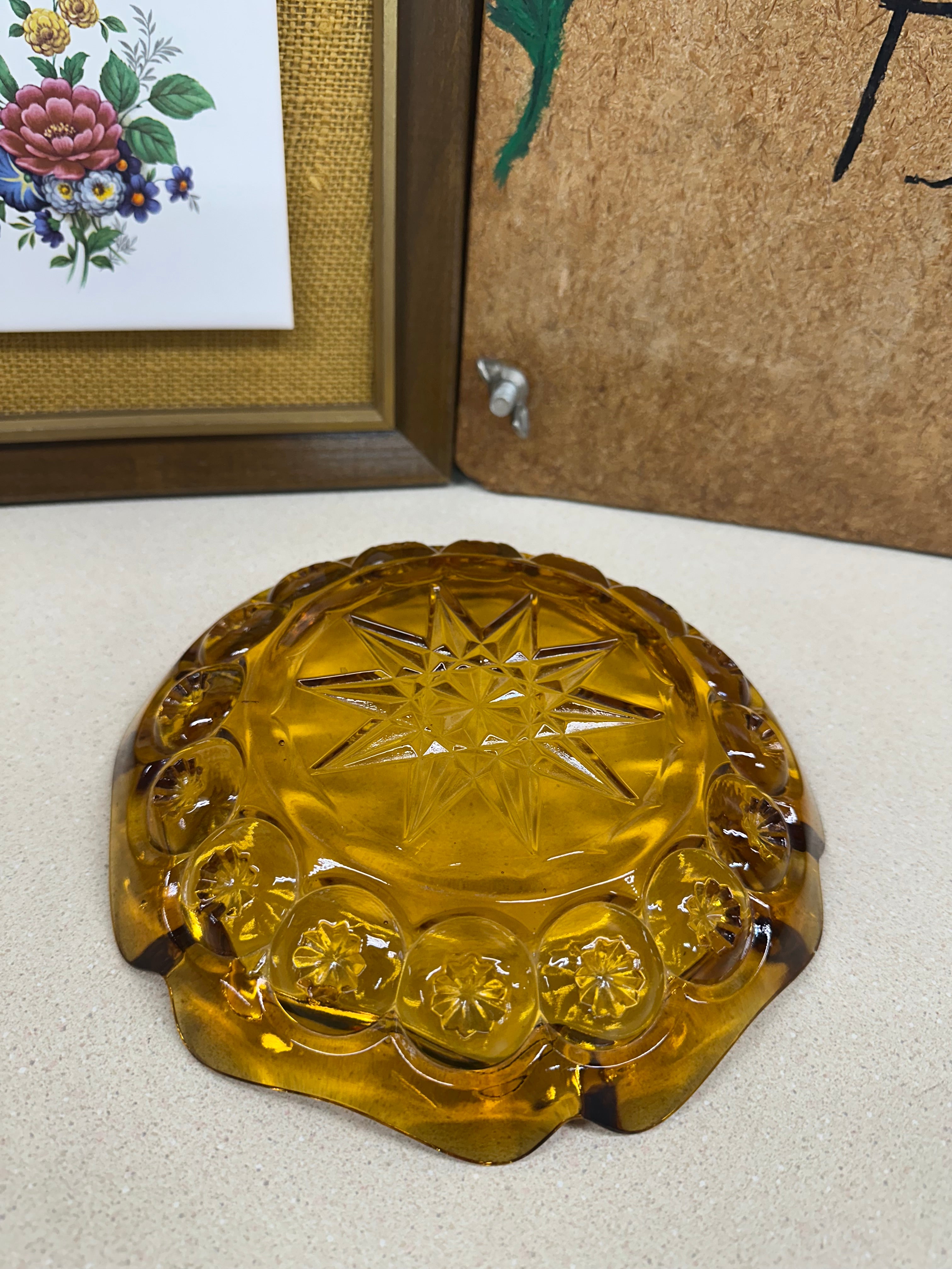 Vintage Amber Glass Ashtray Moon & Stars