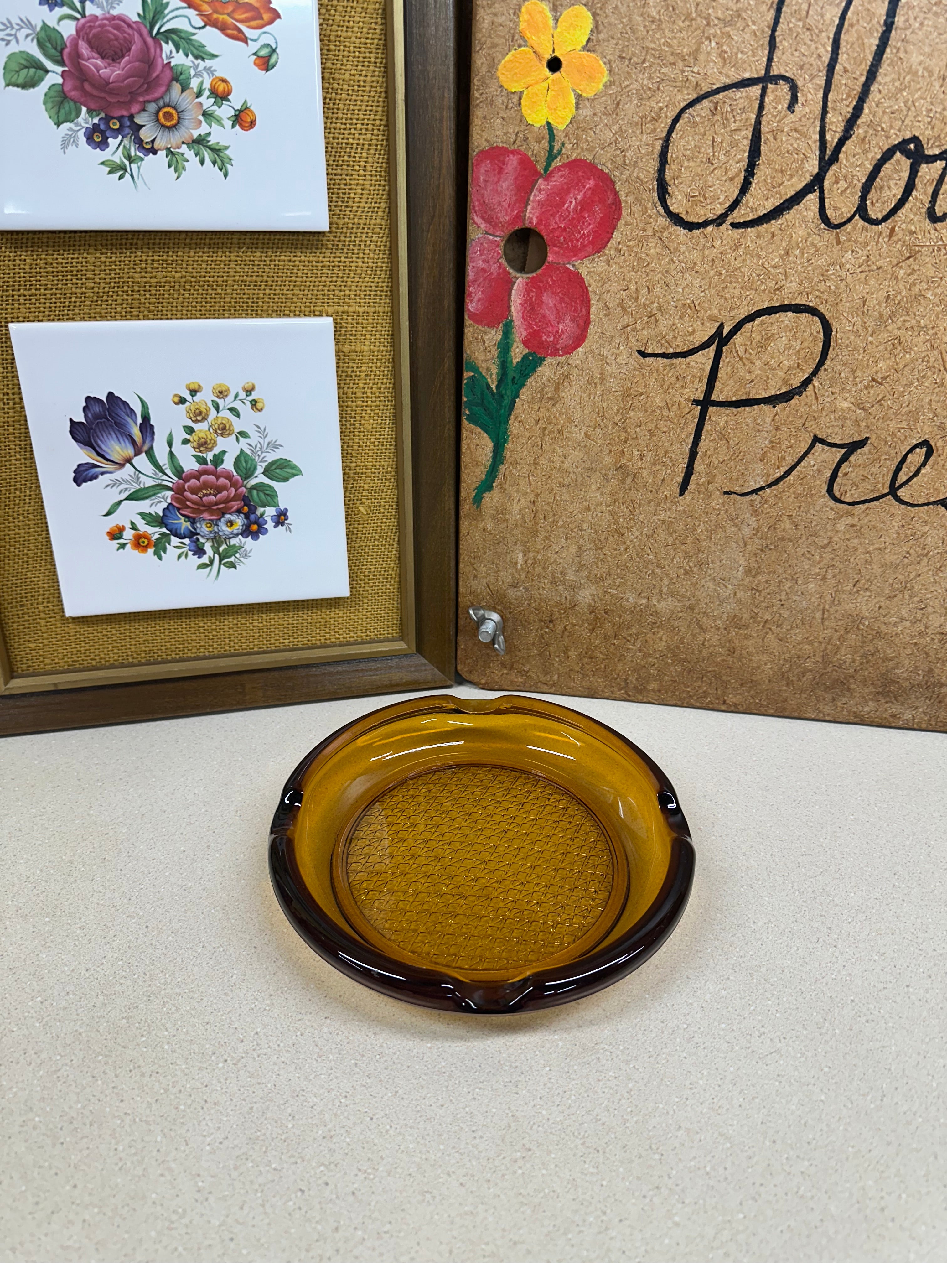 Vintage Amber Glass Ashtray Dark Amber Brown