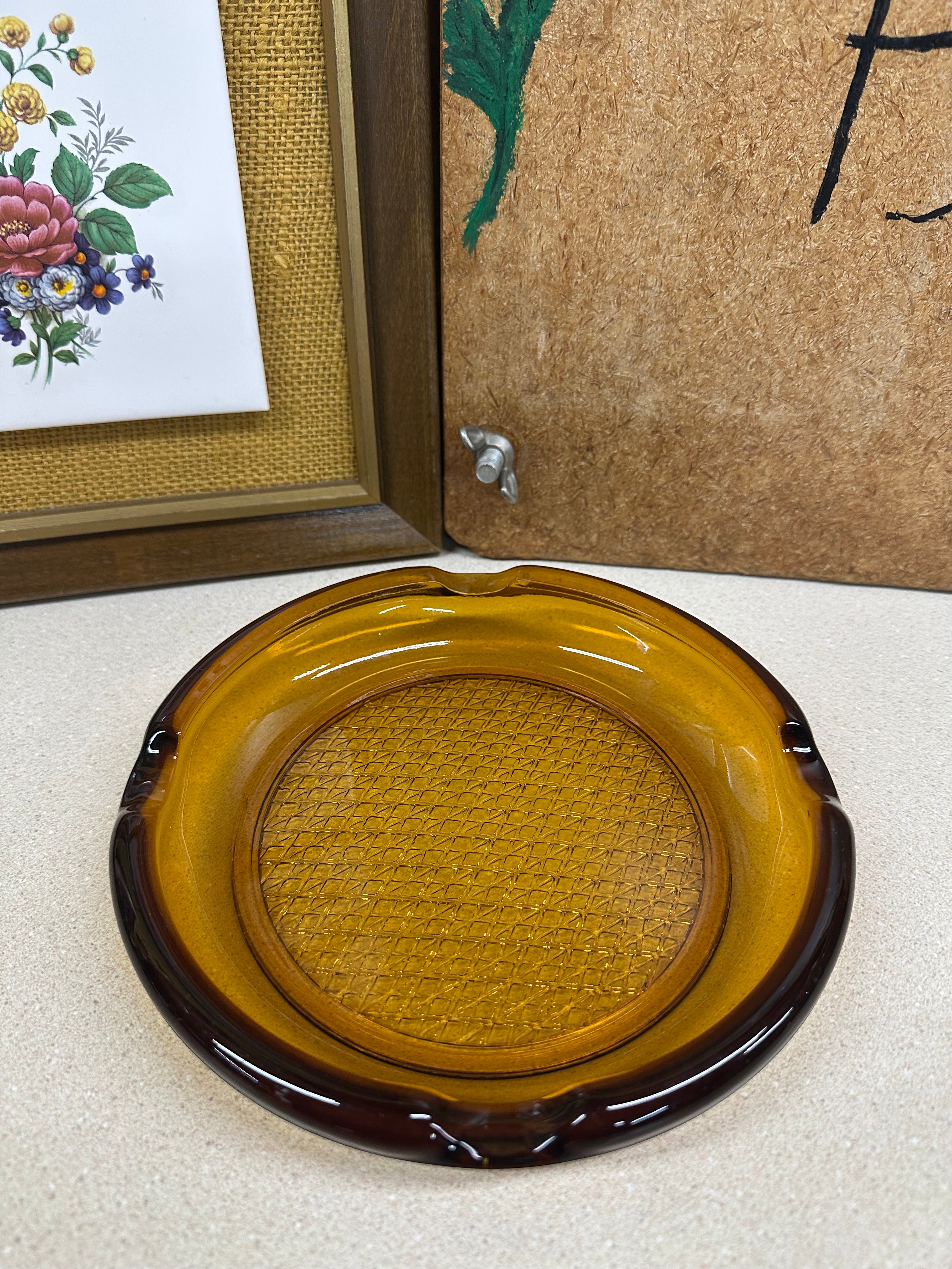 Vintage Amber Glass Ashtray Dark Amber Brown