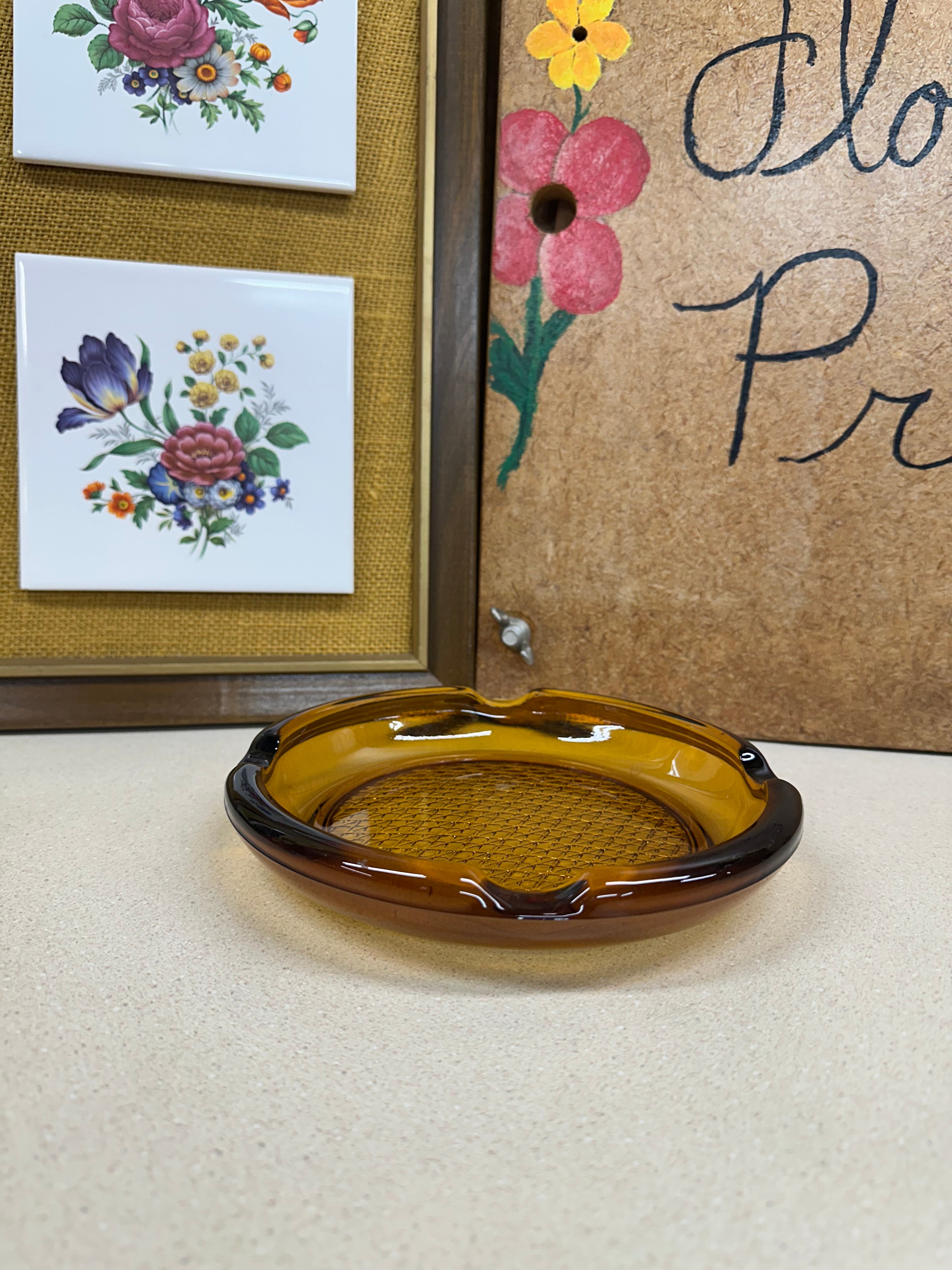 Vintage Amber Glass Ashtray Dark Amber Brown