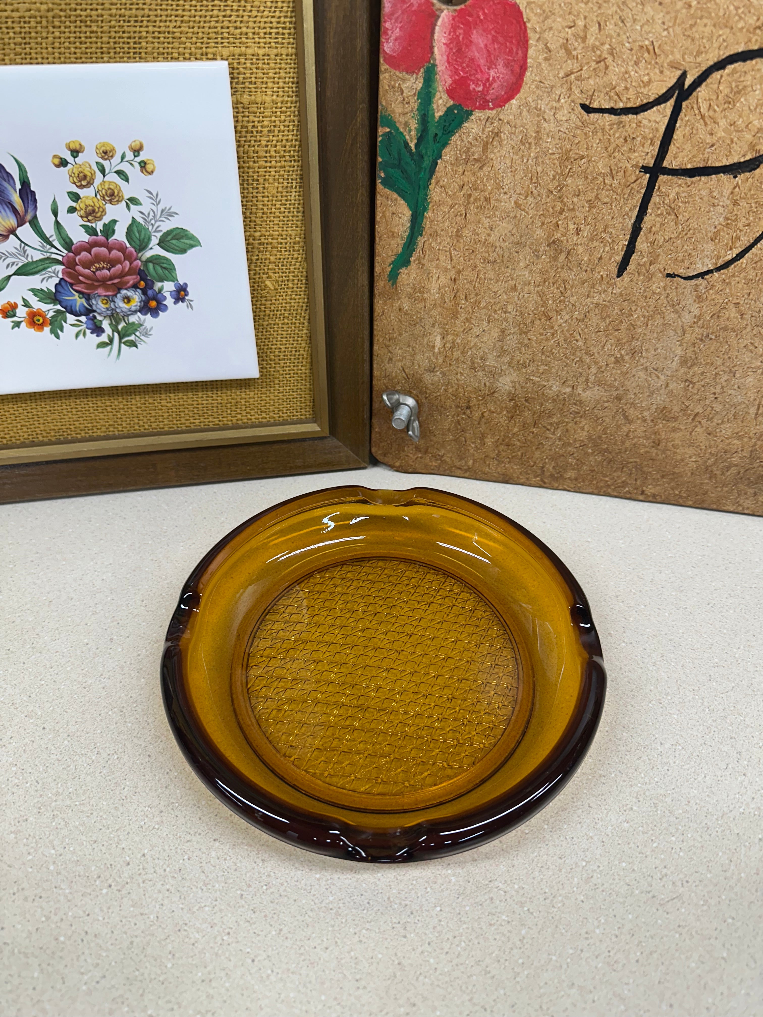 Vintage Amber Glass Ashtray Dark Amber Brown