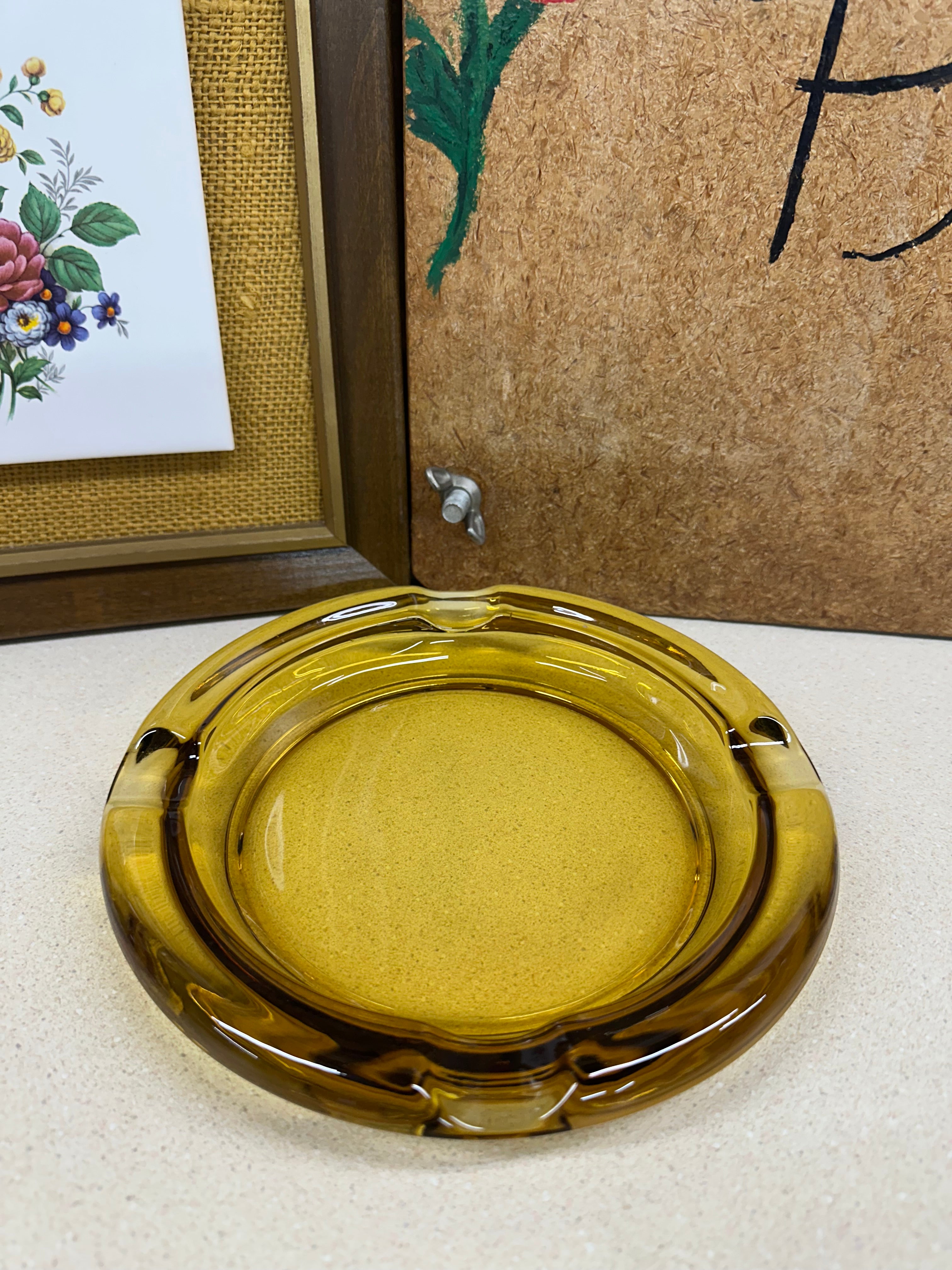 Vintage Amber Glass Ashtray