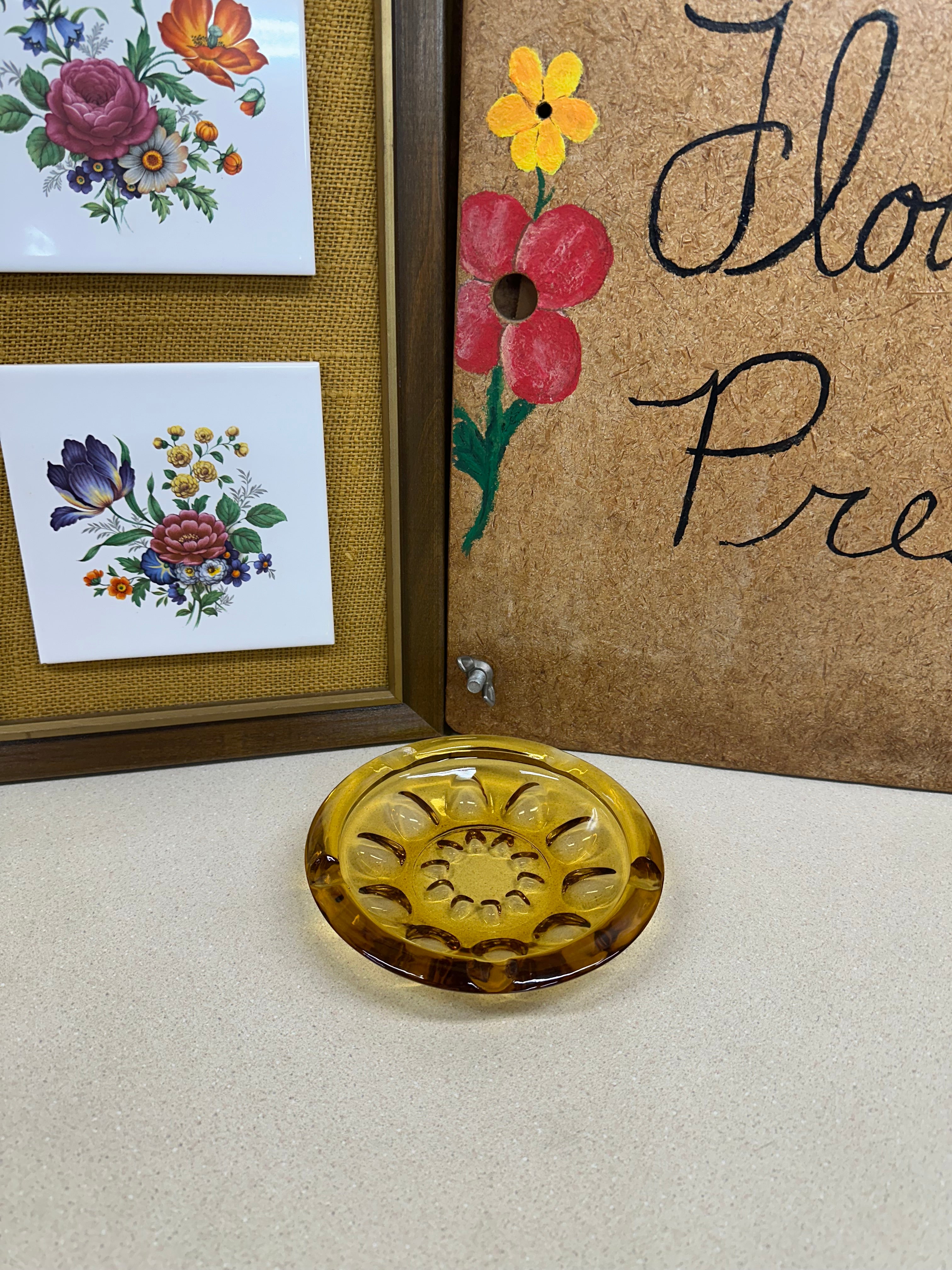 Vintage Amber Glass Ashtray