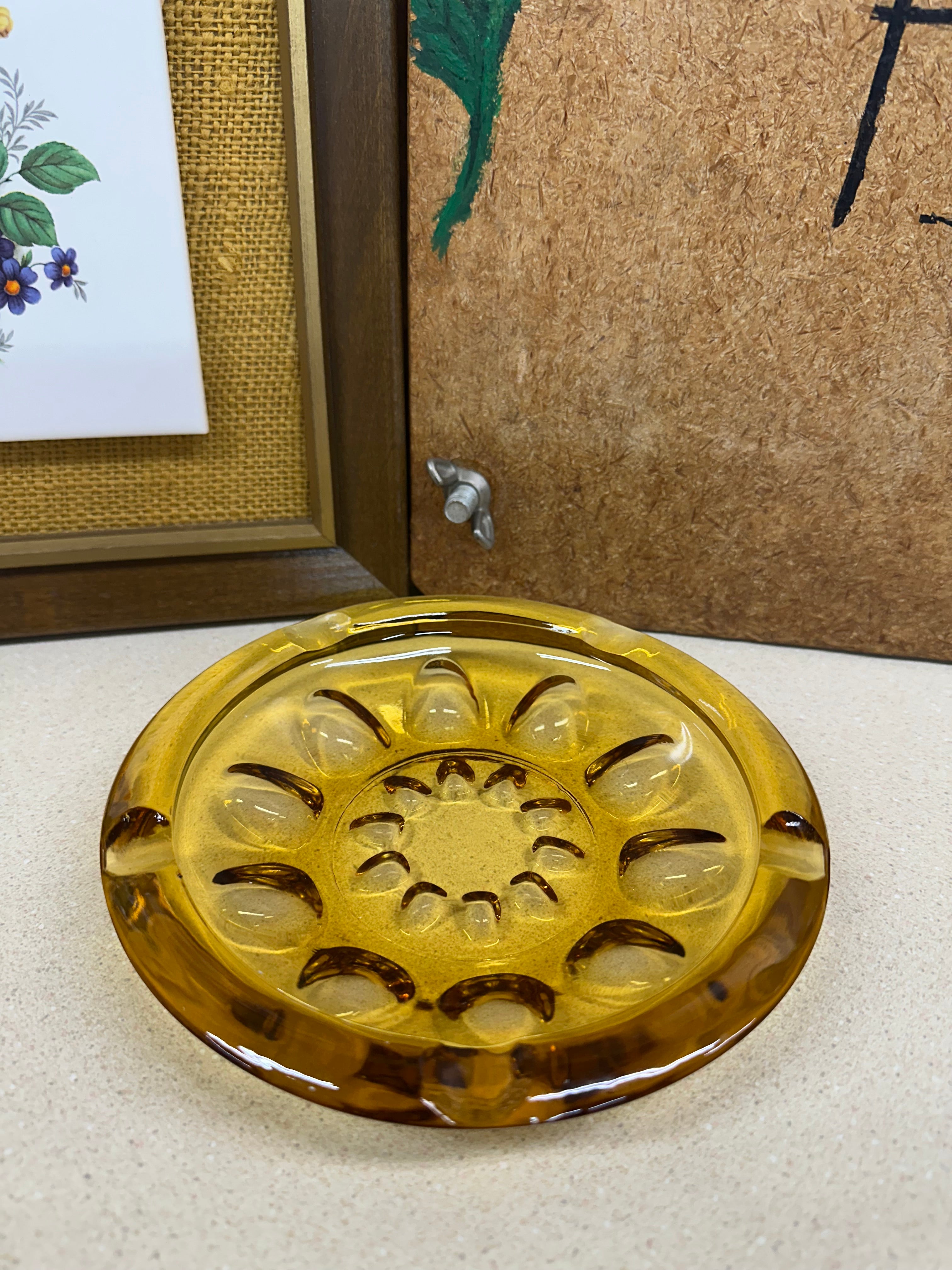 Vintage Amber Glass Ashtray