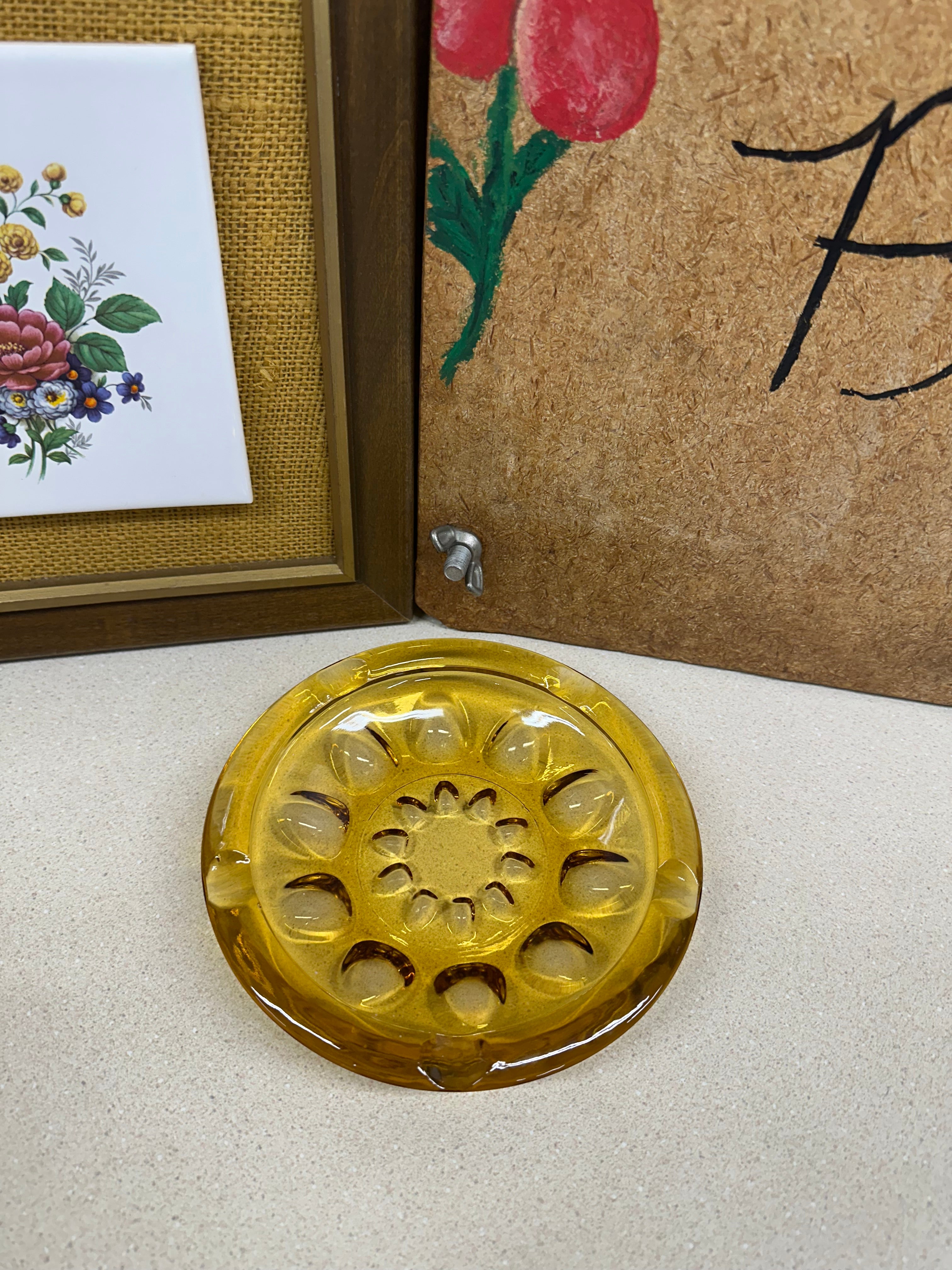 Vintage Amber Glass Ashtray