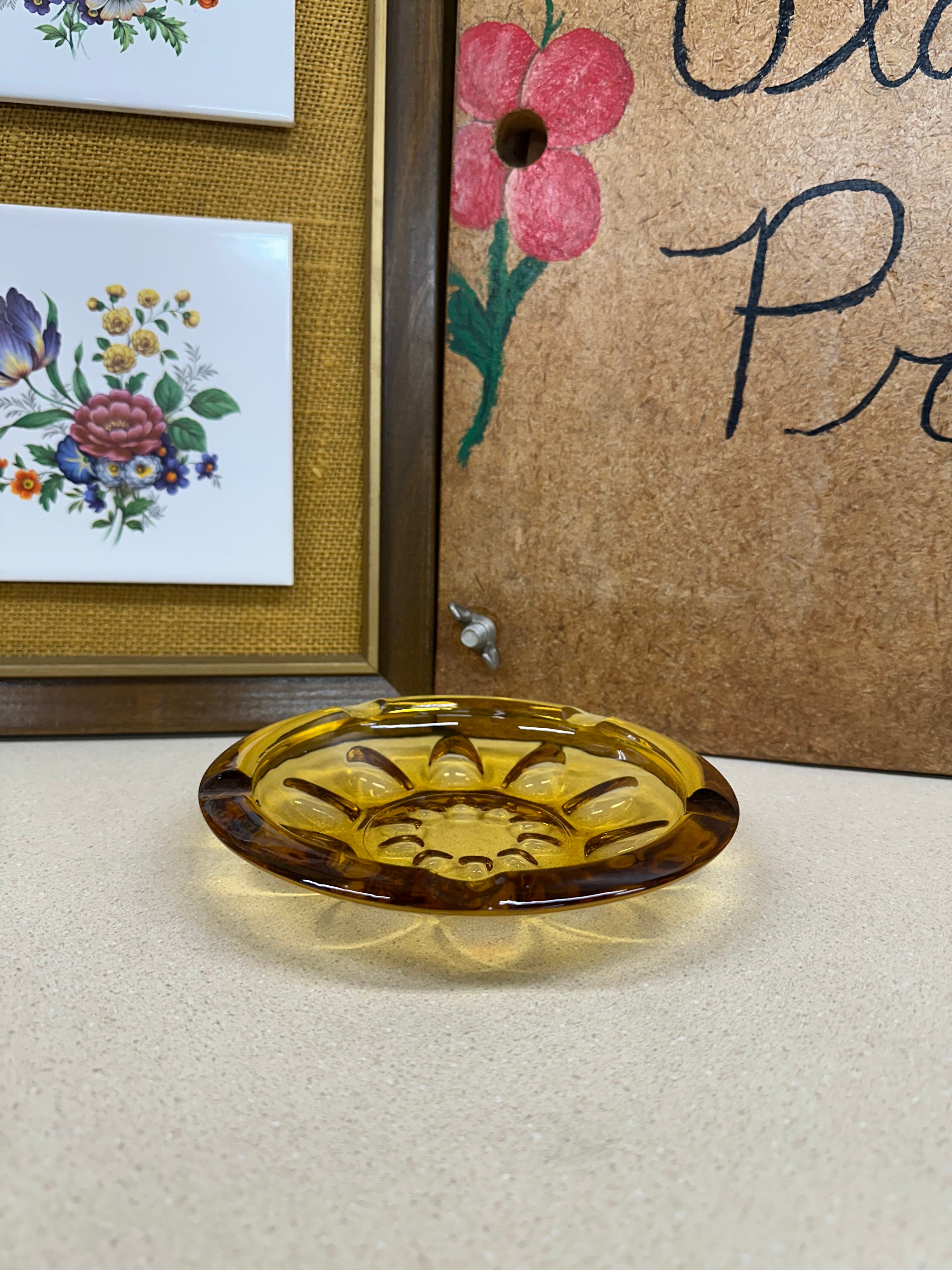 Vintage Amber Glass Ashtray