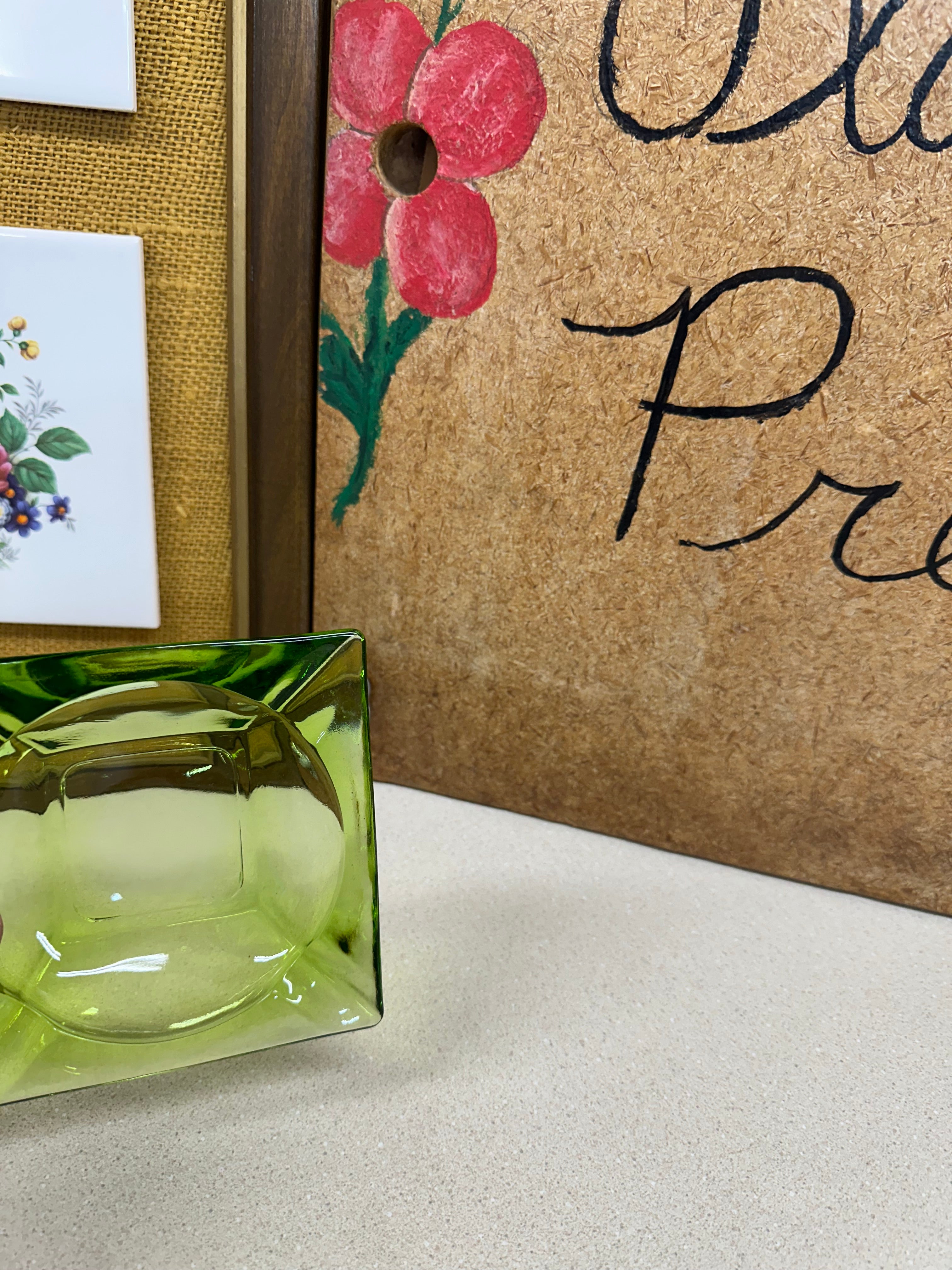 Vintage Glass Ashtray Green Square