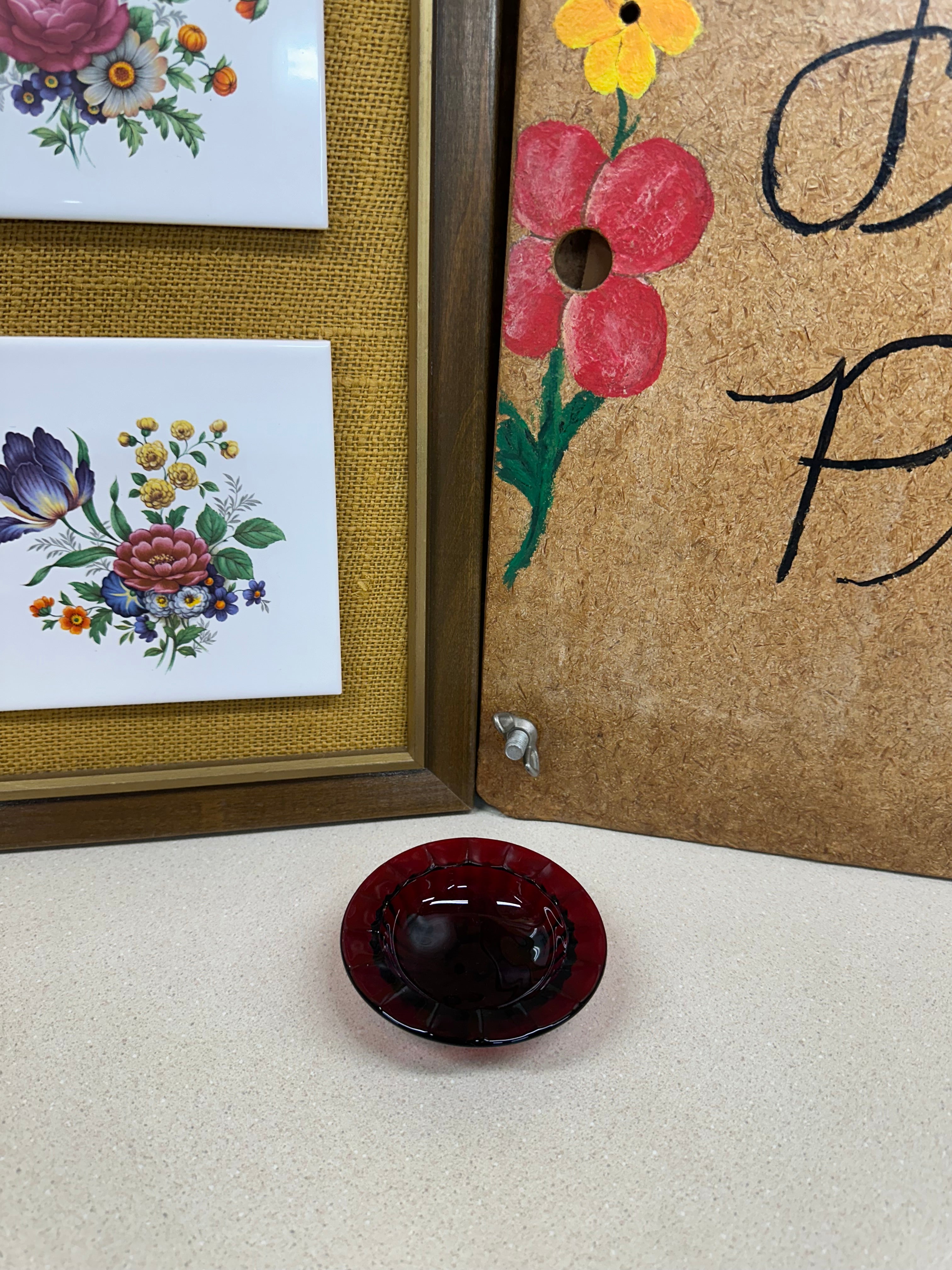 Vintage Glass Ashtray Red Small Round 3 Leg Base