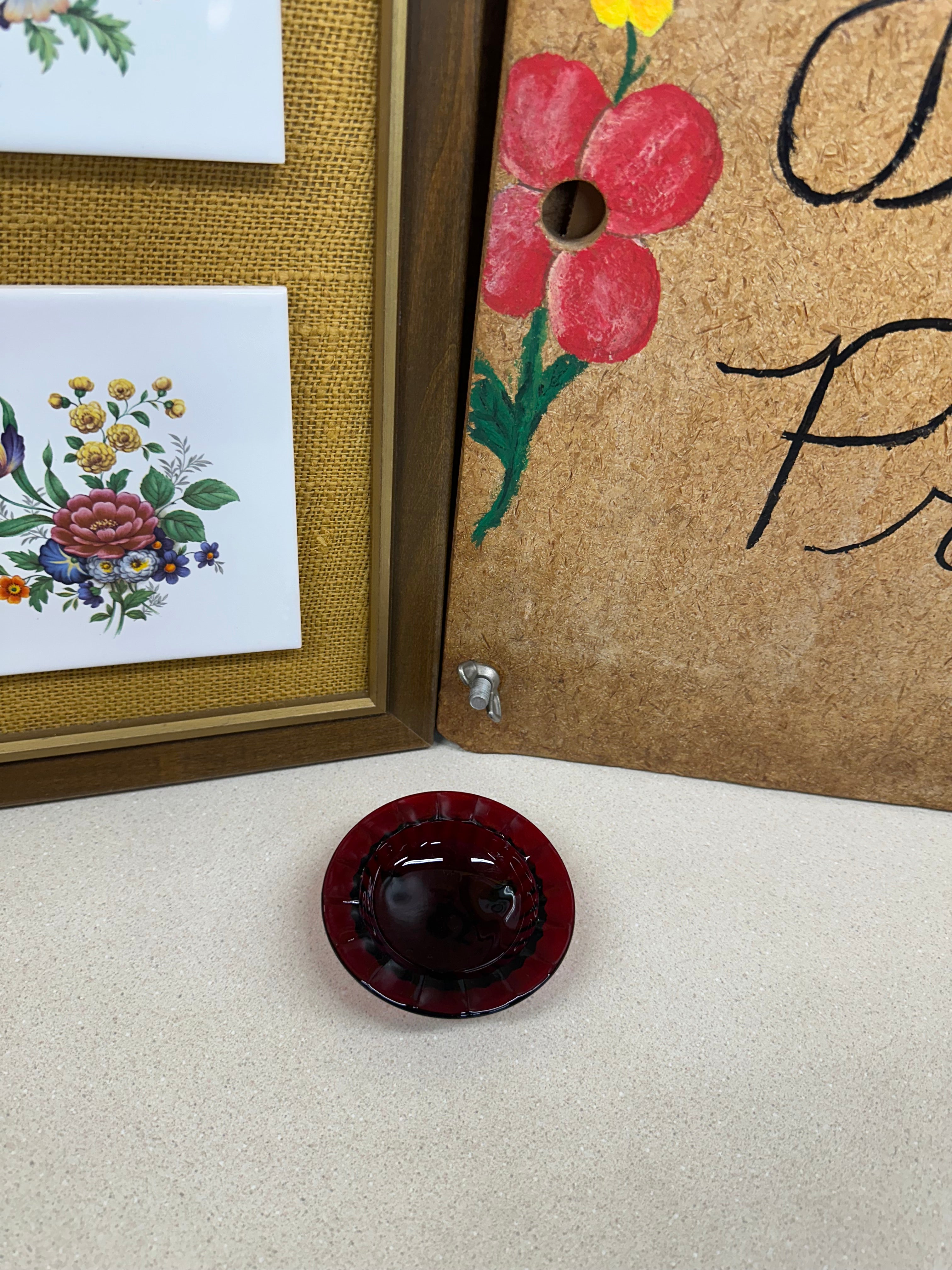 Vintage Glass Ashtray Red Small Round 3 Leg Base