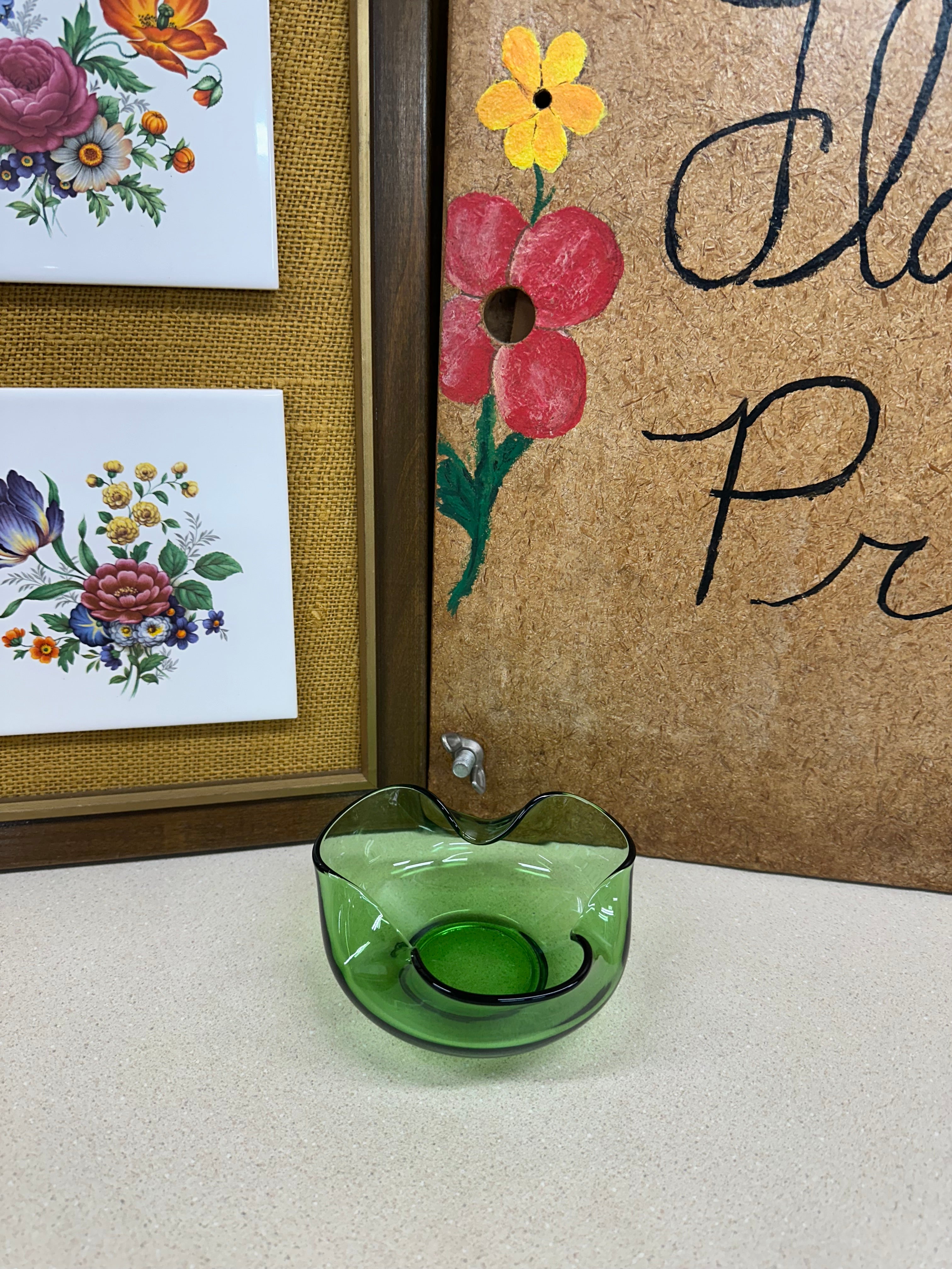 Vintage Bowl Green Glass Small Serving Bowl Tablescape Decor