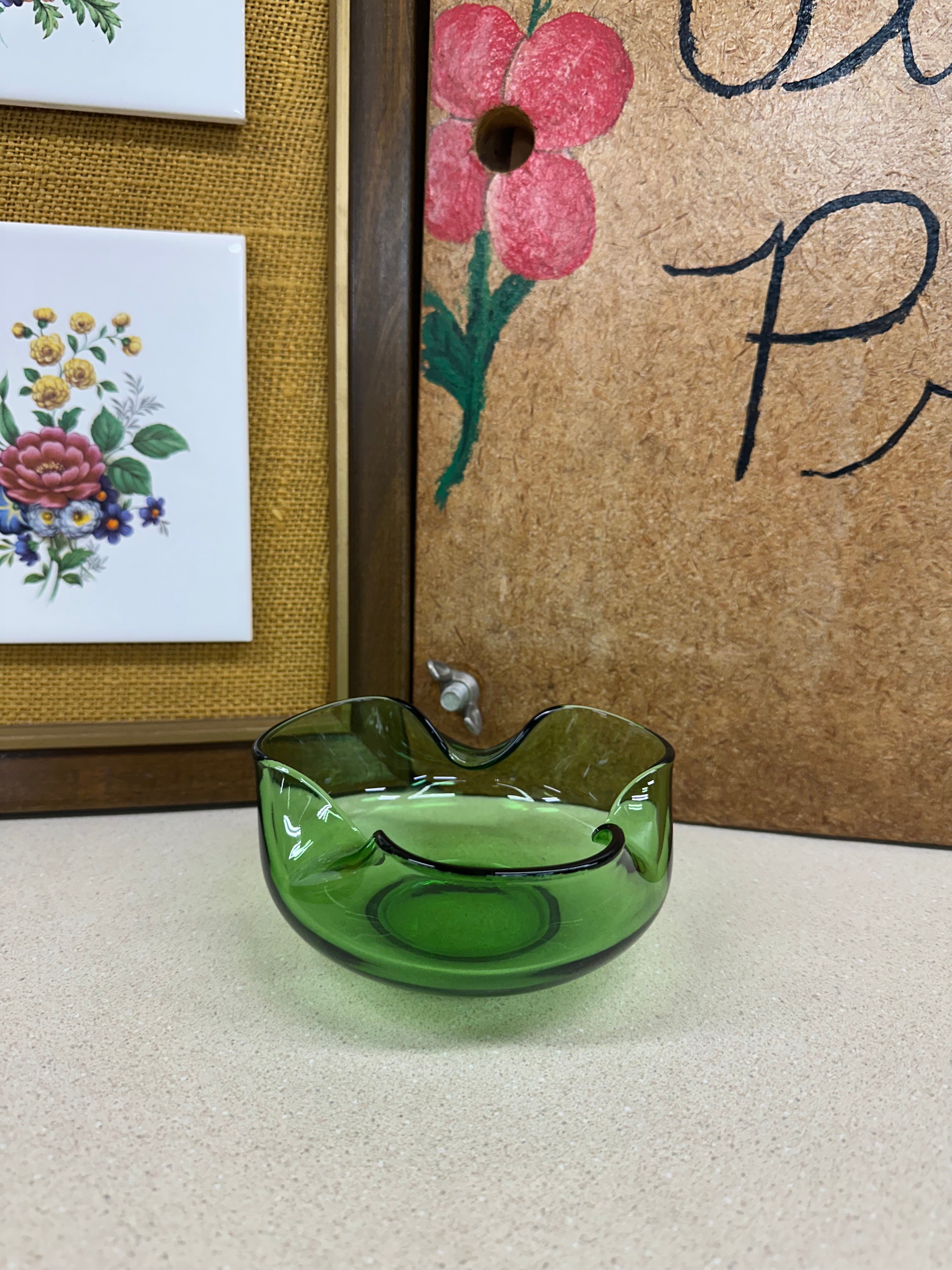 Vintage Bowl Green Glass Small Serving Bowl Tablescape Decor