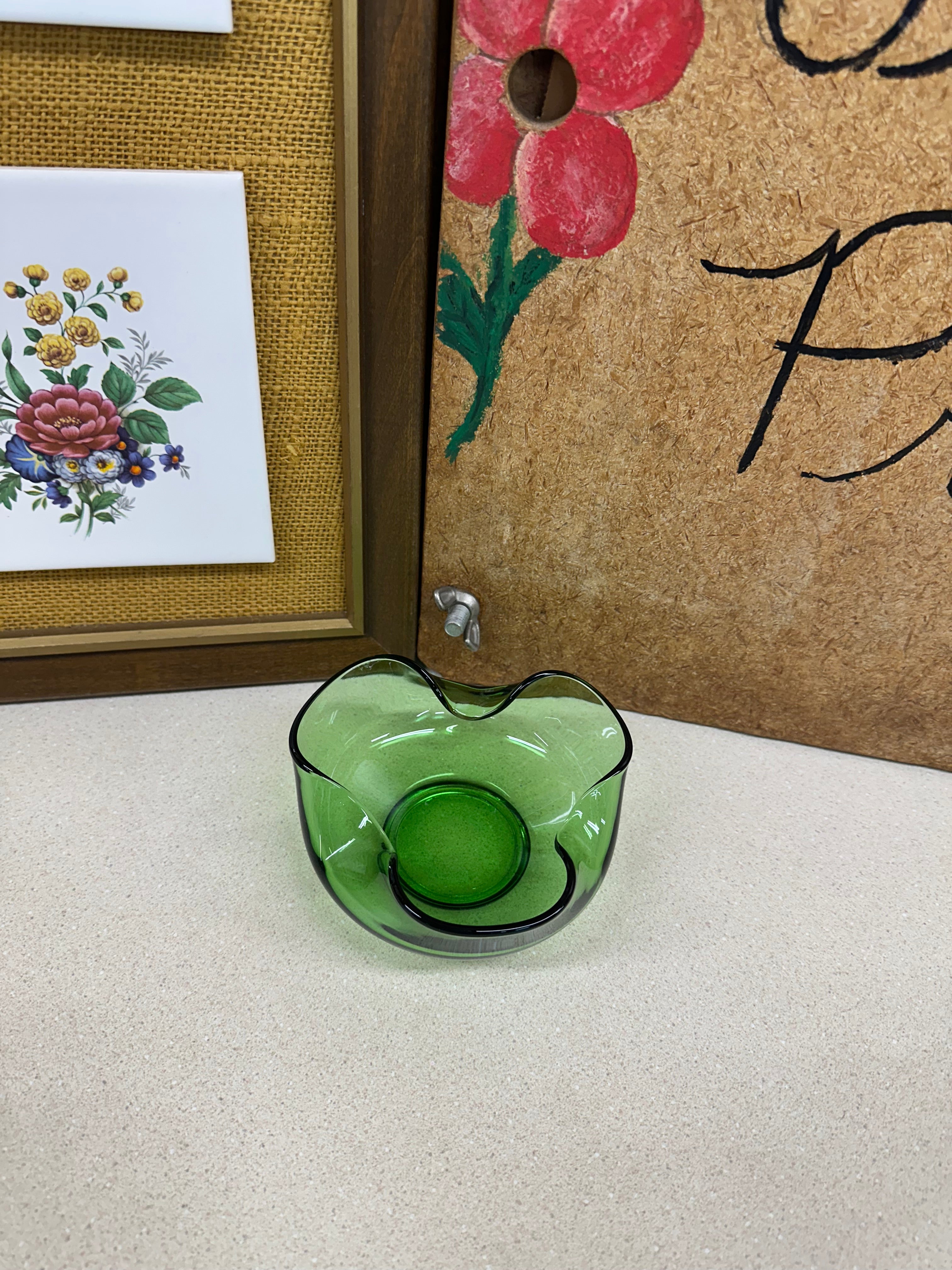 Vintage Bowl Green Glass Small Serving Bowl Tablescape Decor