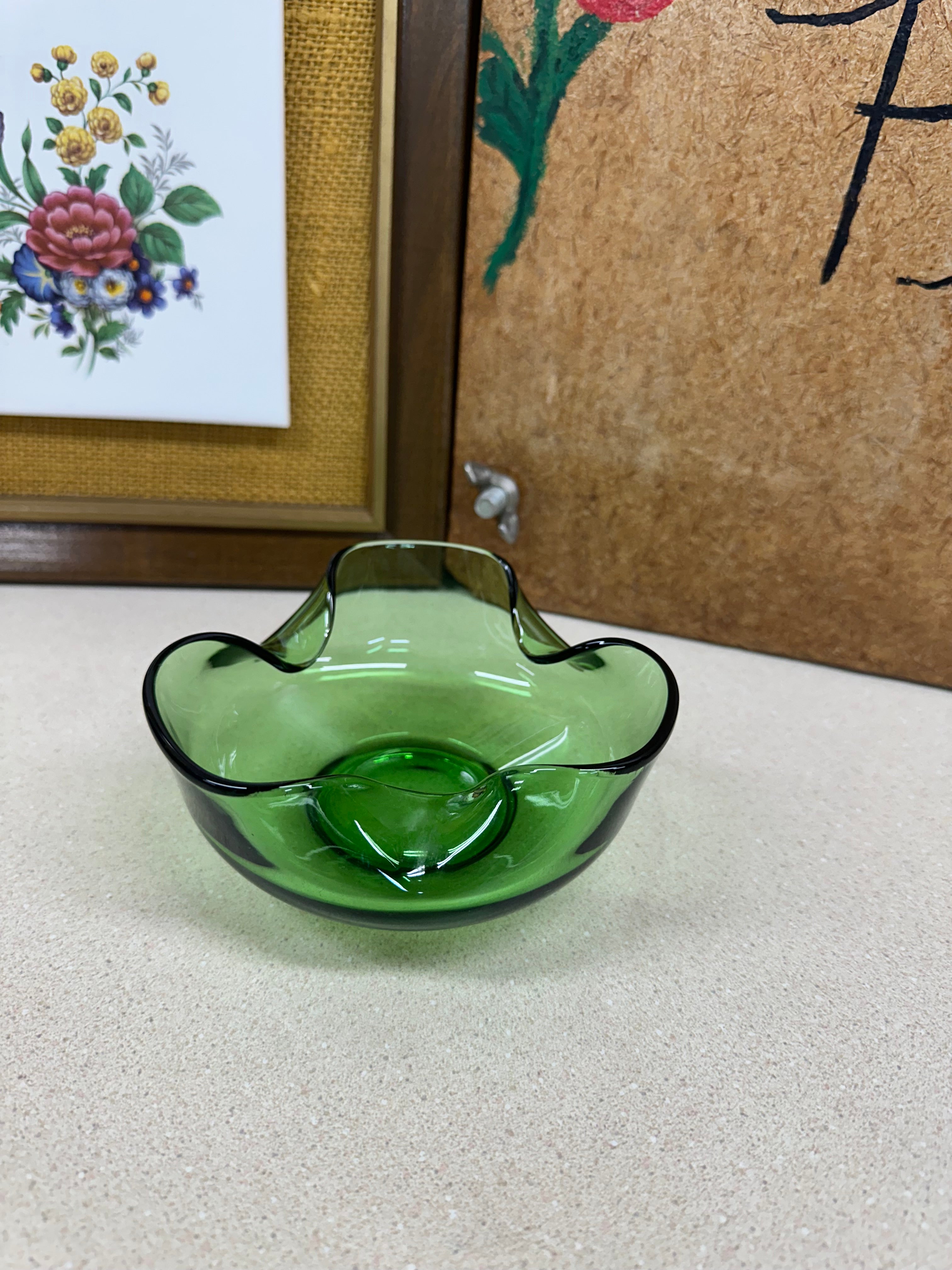 Vintage Bowl Green Glass Small Serving Bowl Tablescape Decor