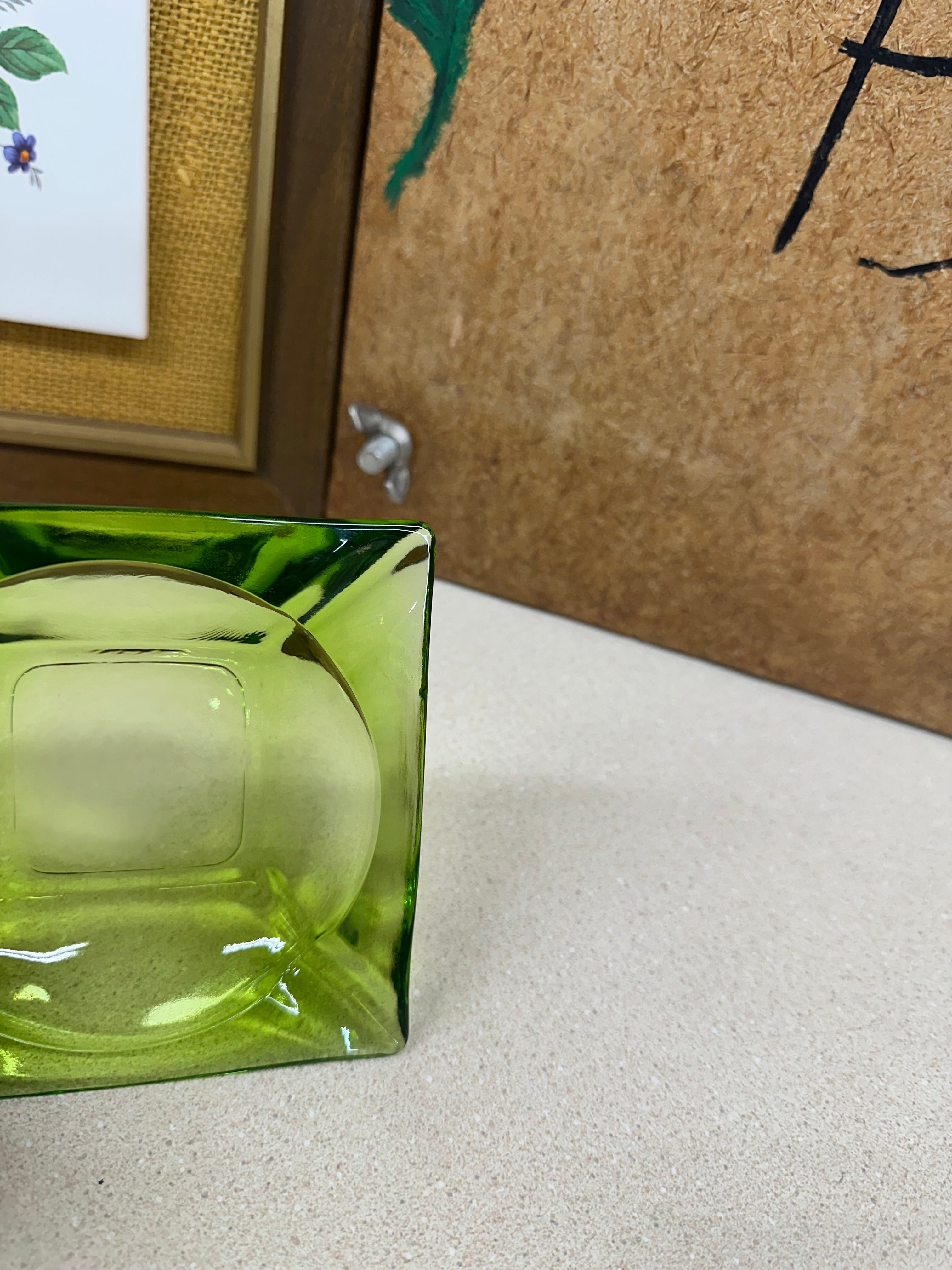 Vintage Glass Ashtray Green Square