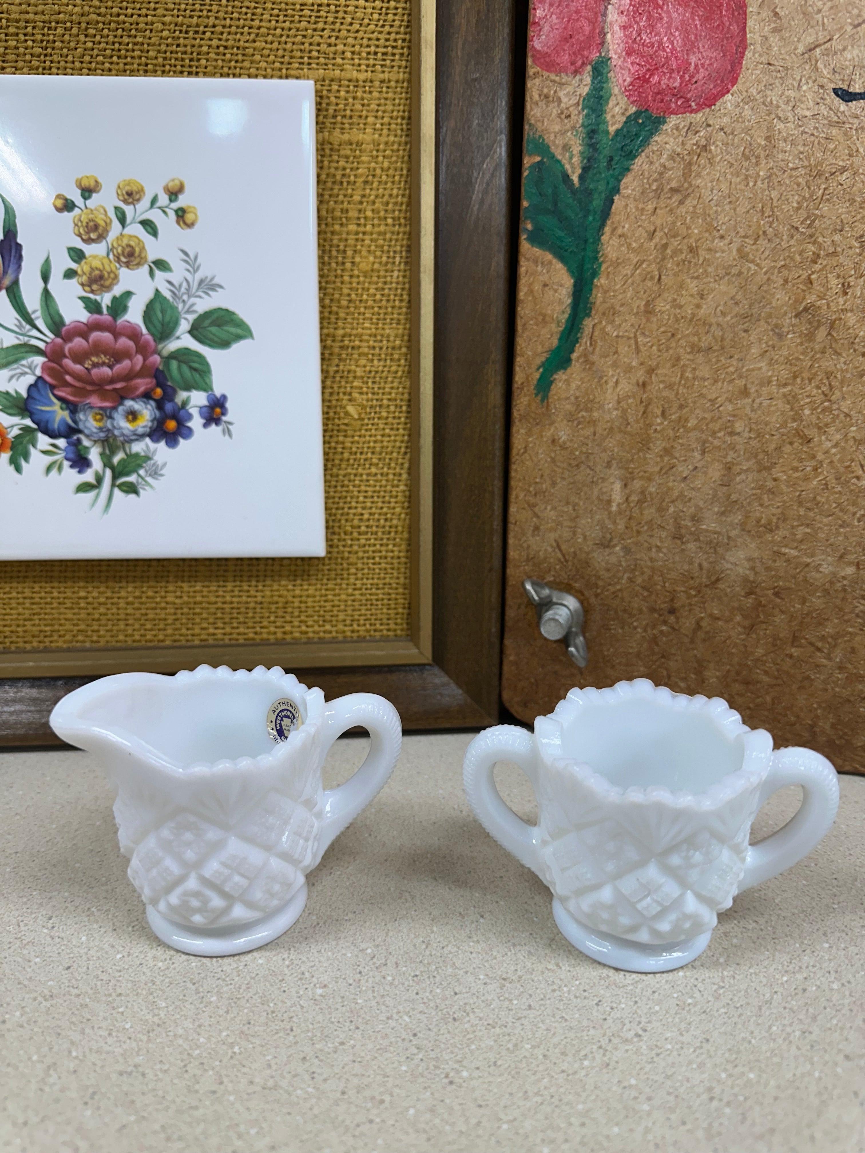 Vintage Cream & Sugar Bowl Westmoreland Small Pieces Set of 2