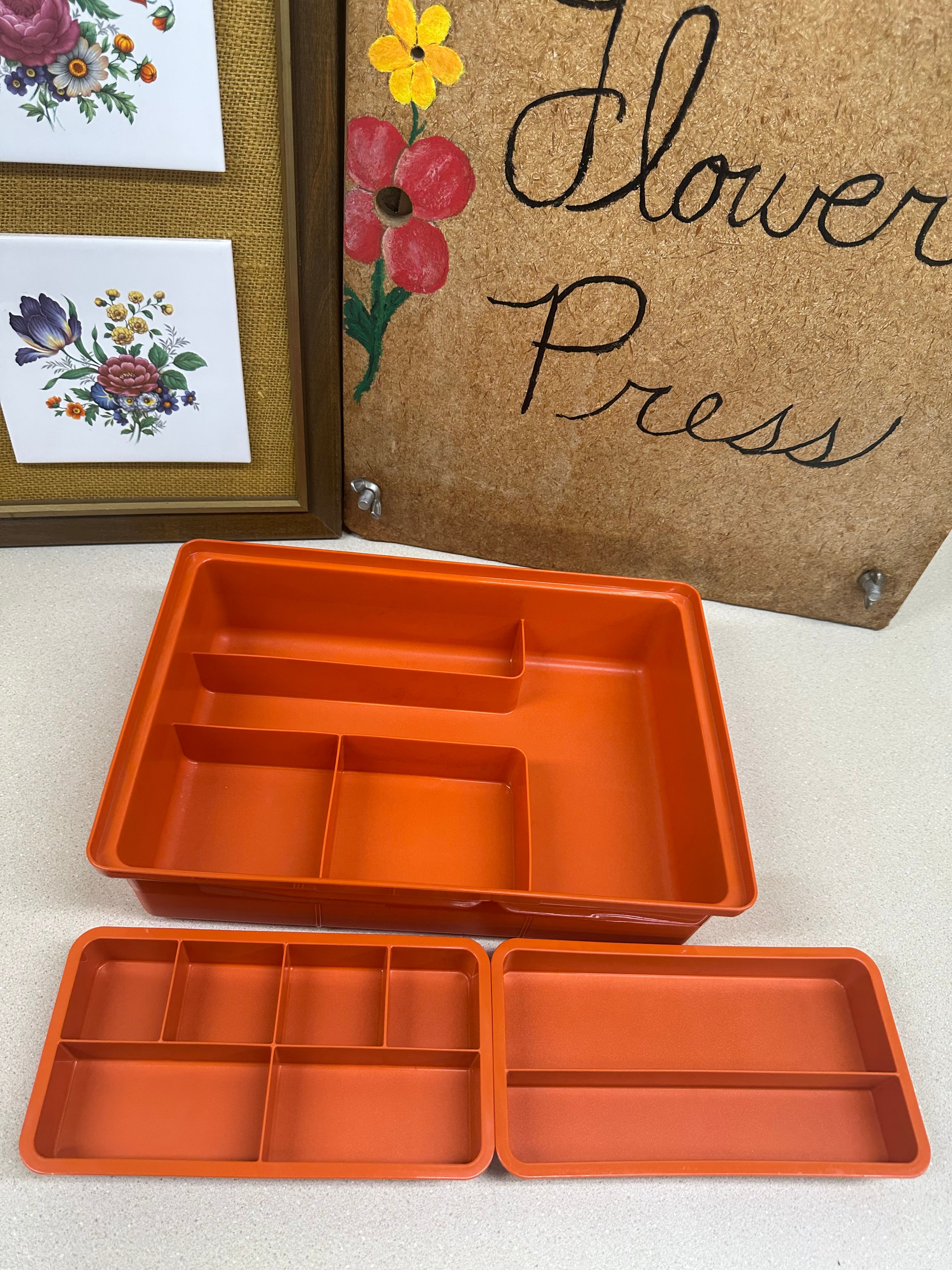 Vintage Tupperware Storage Container Organizer Jewelry Craft Box Orange