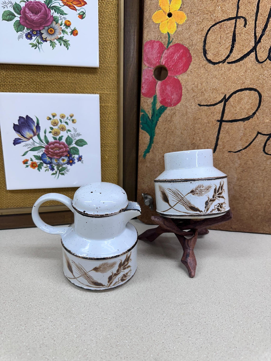 Vintage Creamer & Sugar Bowl Cream and Sugar Set of 2 Midwinter England Stoneware
