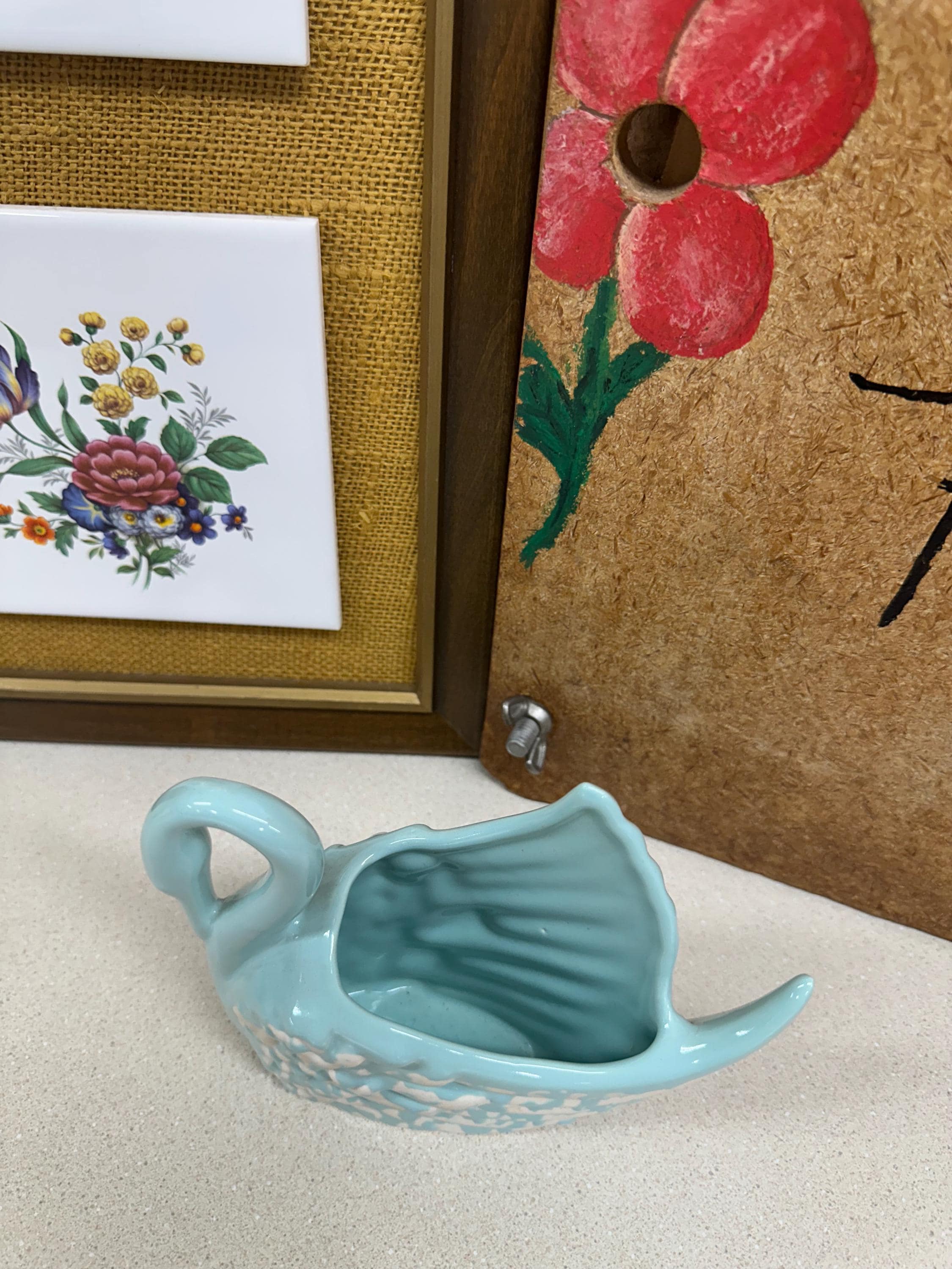 Vintage Swan Planters Pots Blue Light Blue Turquoise