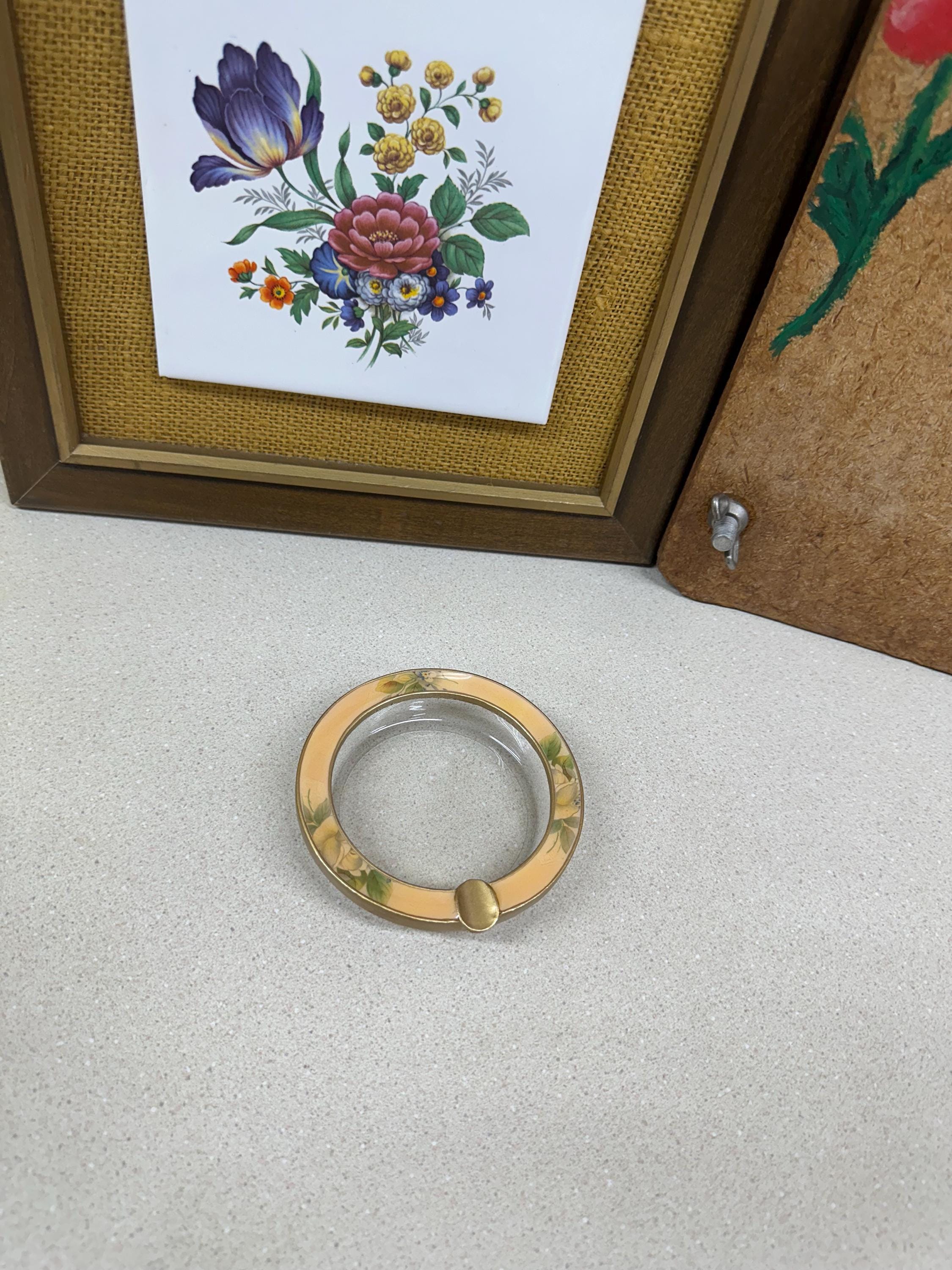 Vintage Ashtray Flowers Glass & Metal Small Round Floral Decor Retro Home Decor Chateaucore Cottagecore