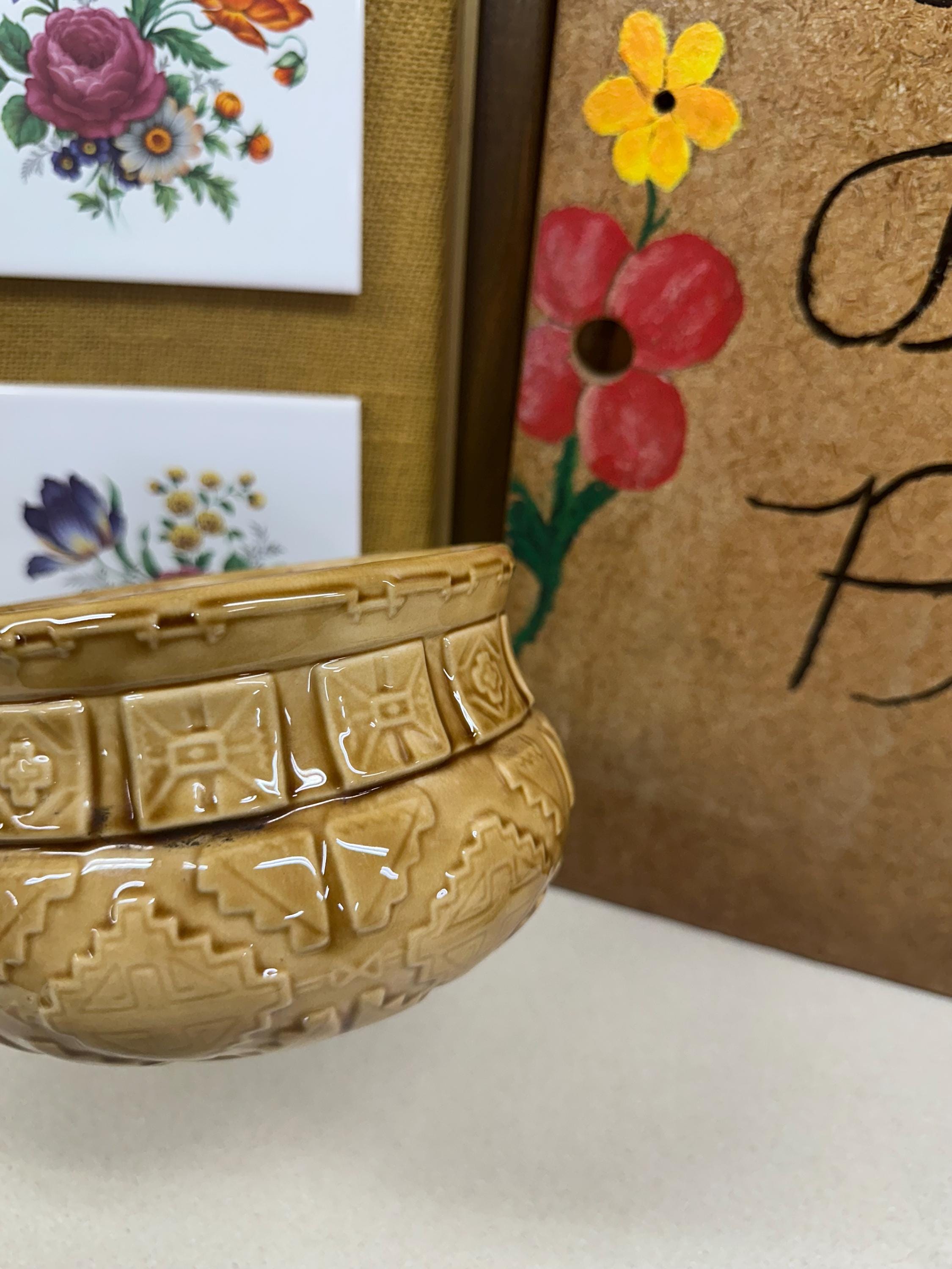 Vintage Planter/ Pot/ Plants/ Tan/ Natural/ Succulents/ Plant Vessel/ Retro/ Native American Print