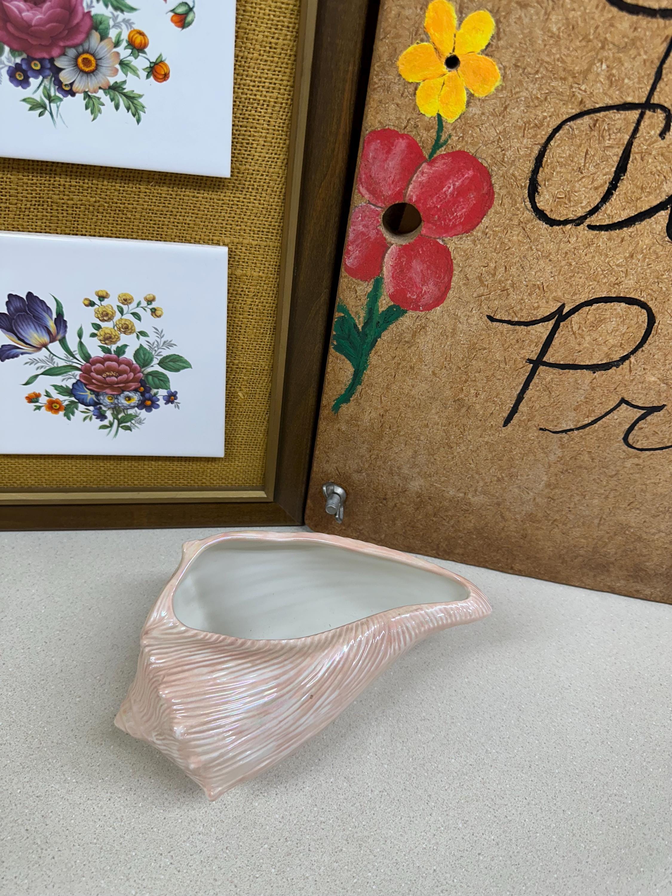 Vintage Seashell Planter: Large Pink Shell Dish, Ocean Decor