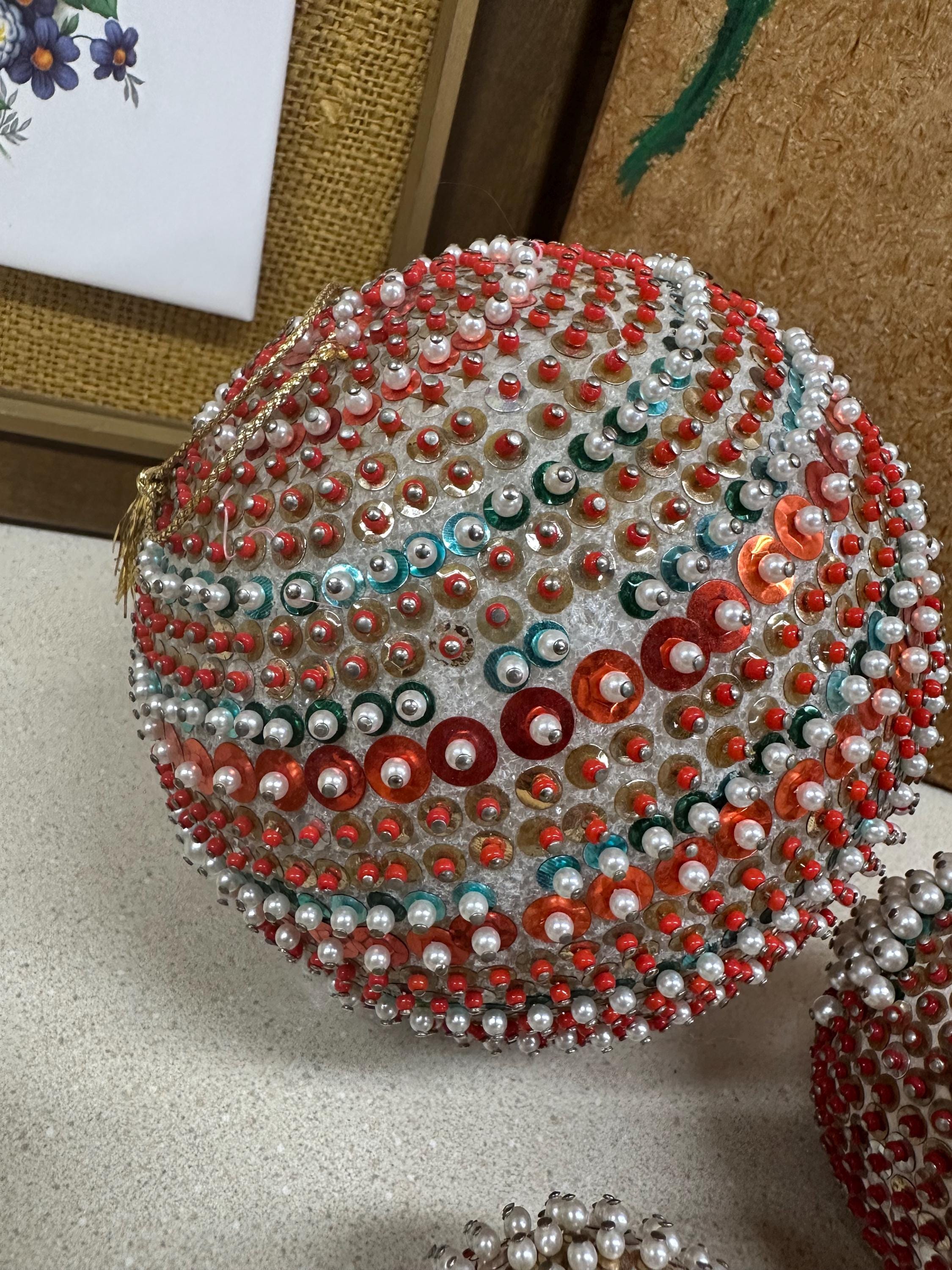 Vintage Christmas Ornaments: Push Pin, Beads & Sequins - Set of 5