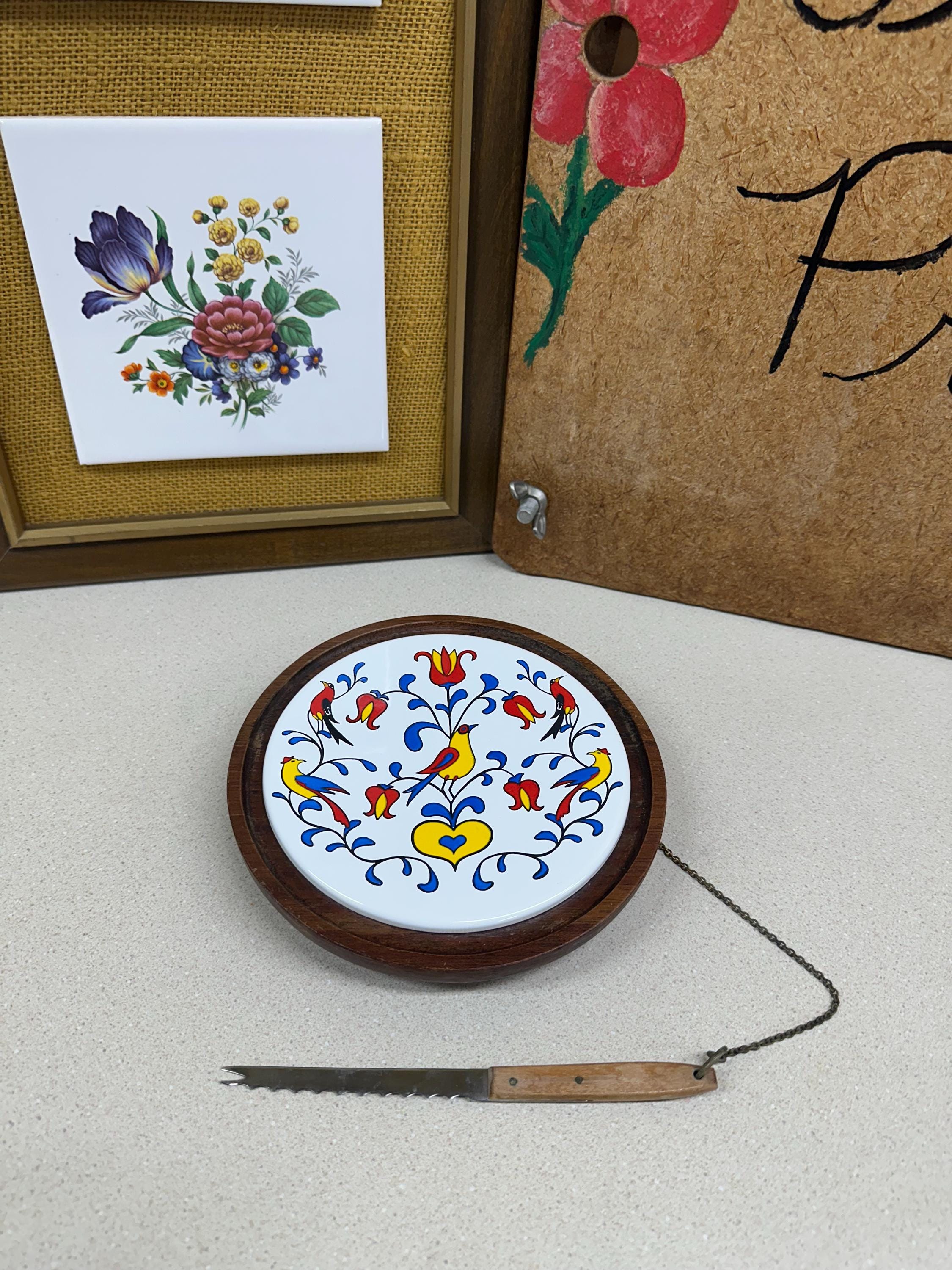 Vintage Trivet Charcuterie Board with Knife Cheese & Crackers