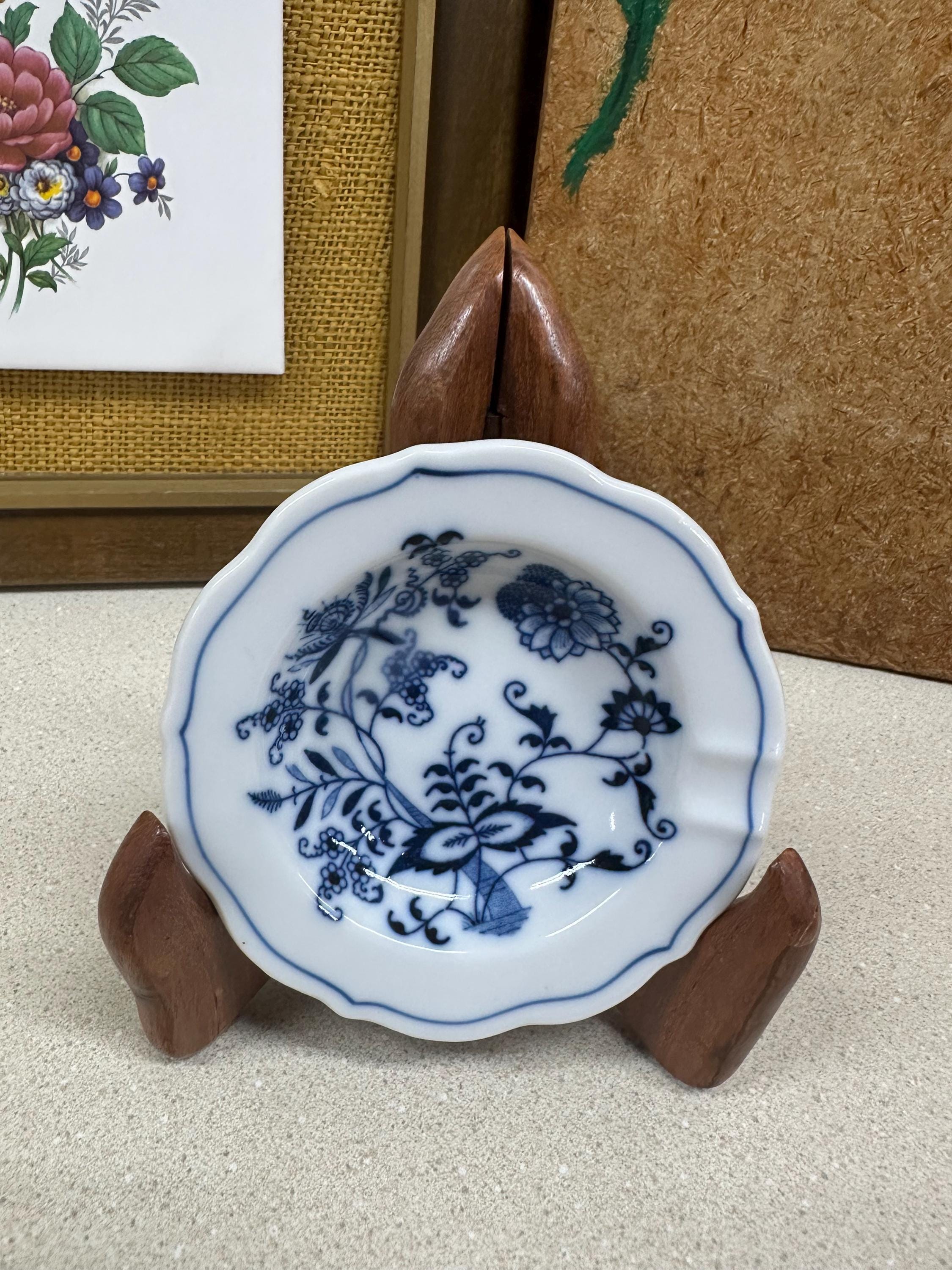 Vintage Ashtray Blue Danube Cobalt Blue and White Flowers Floral Decor Trinket Dish