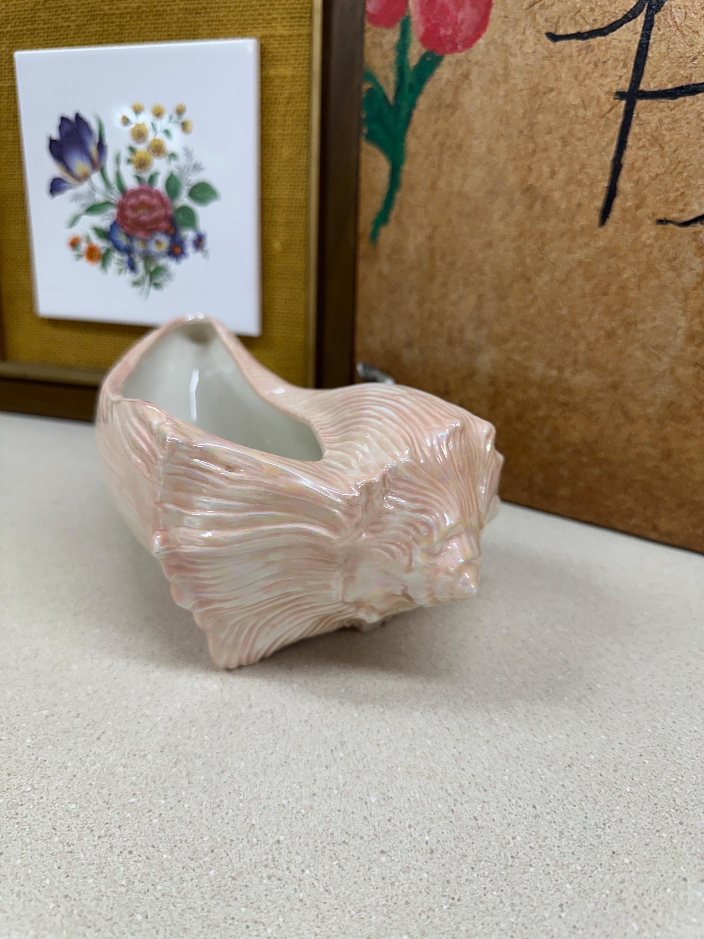 Vintage Seashell Planter: Large Pink Shell Dish, Ocean Decor