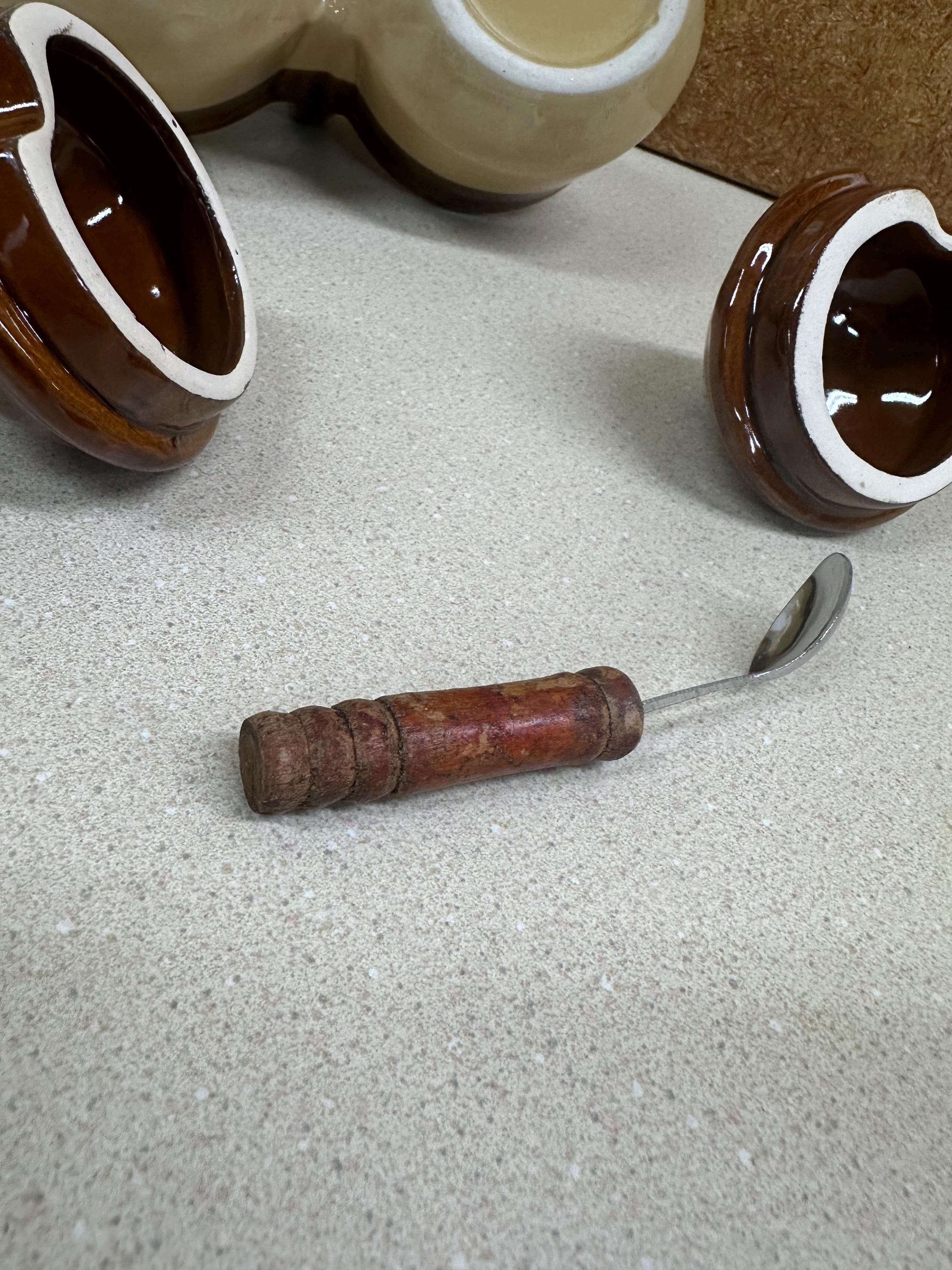 Vintage Sugar Bowls: Serving Dish Wood Spoon, Trinket Holder