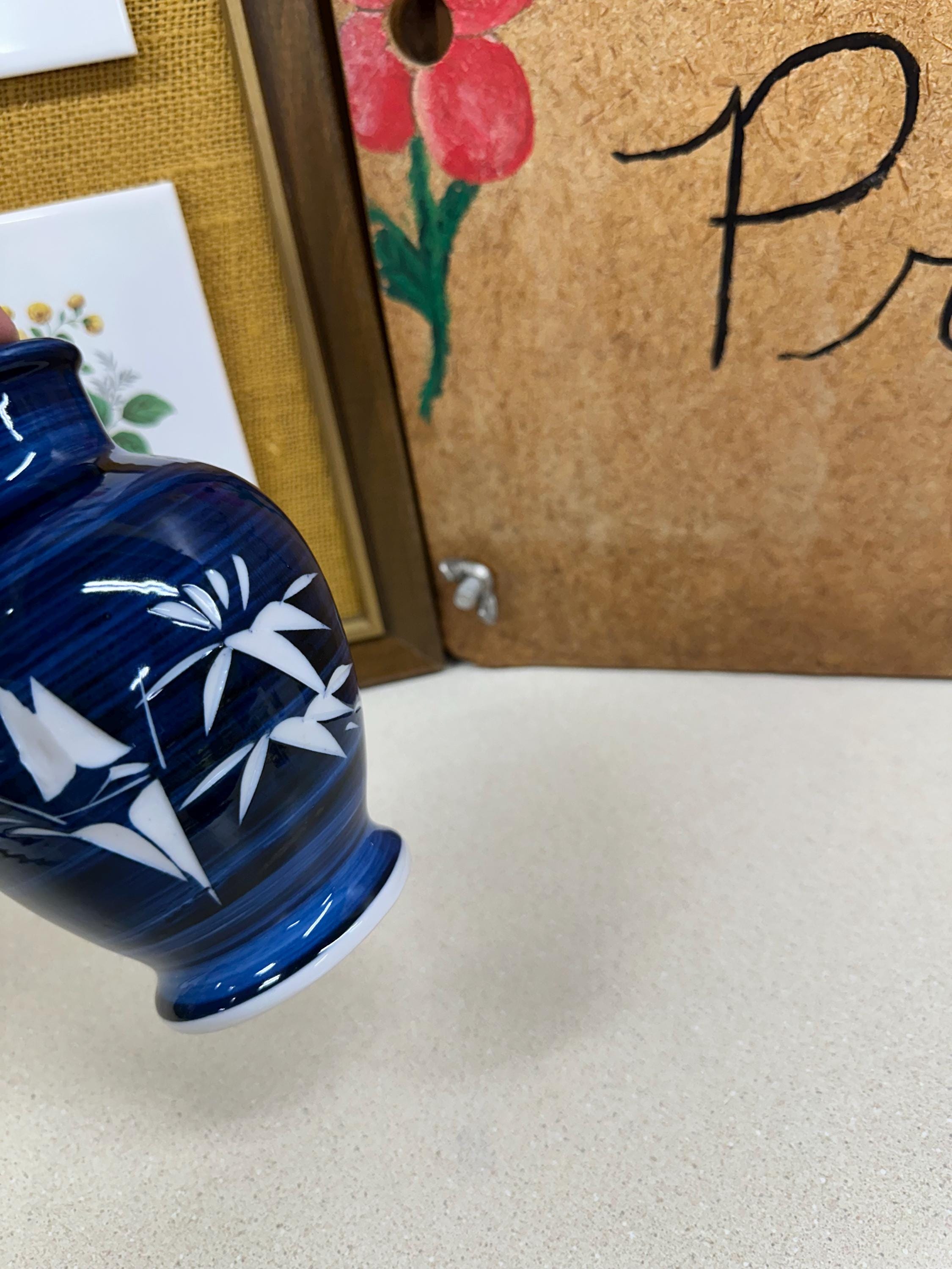 Blue Cut Glass Vase: Vintage Cottagecore Tablescape Decor