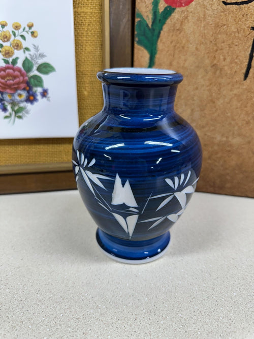 Blue Cut Glass Vase: Vintage Cottagecore Tablescape Decor