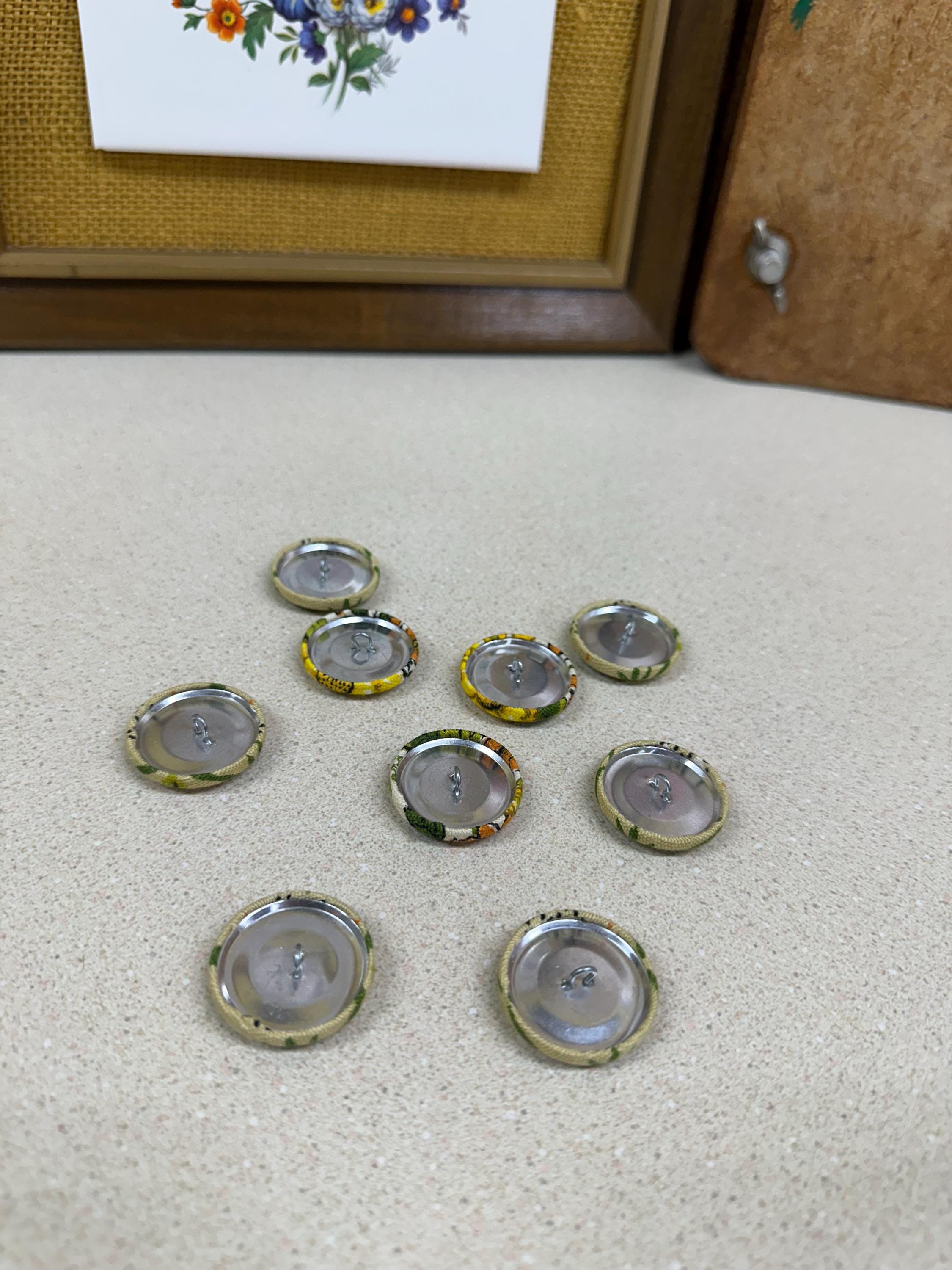 Handmade Vintage Fabric Buttons: Retro Floral Set of 9