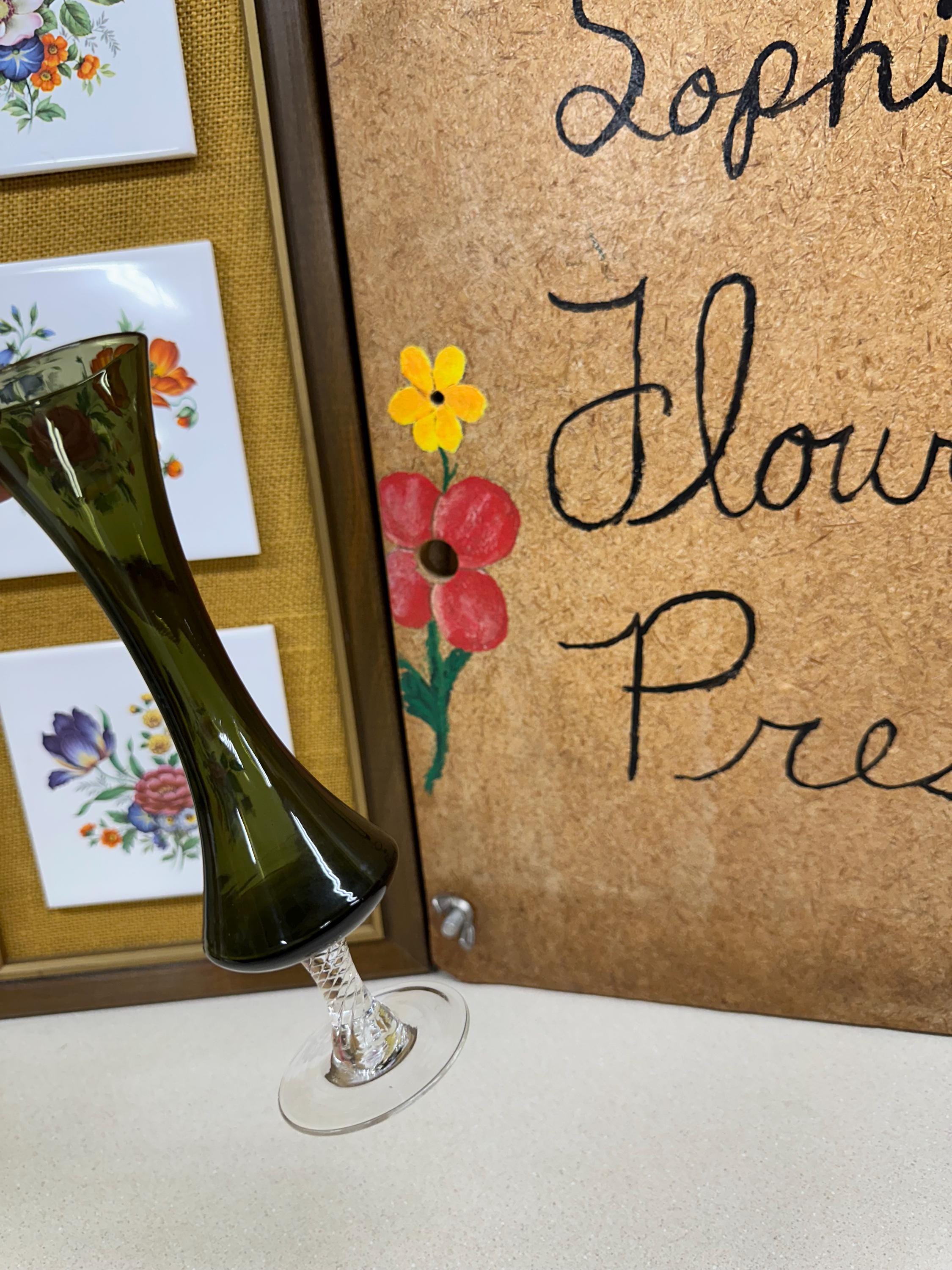 Dark Green Glass Vintage Vase: Olive Green Clear Base, Wedding Decor