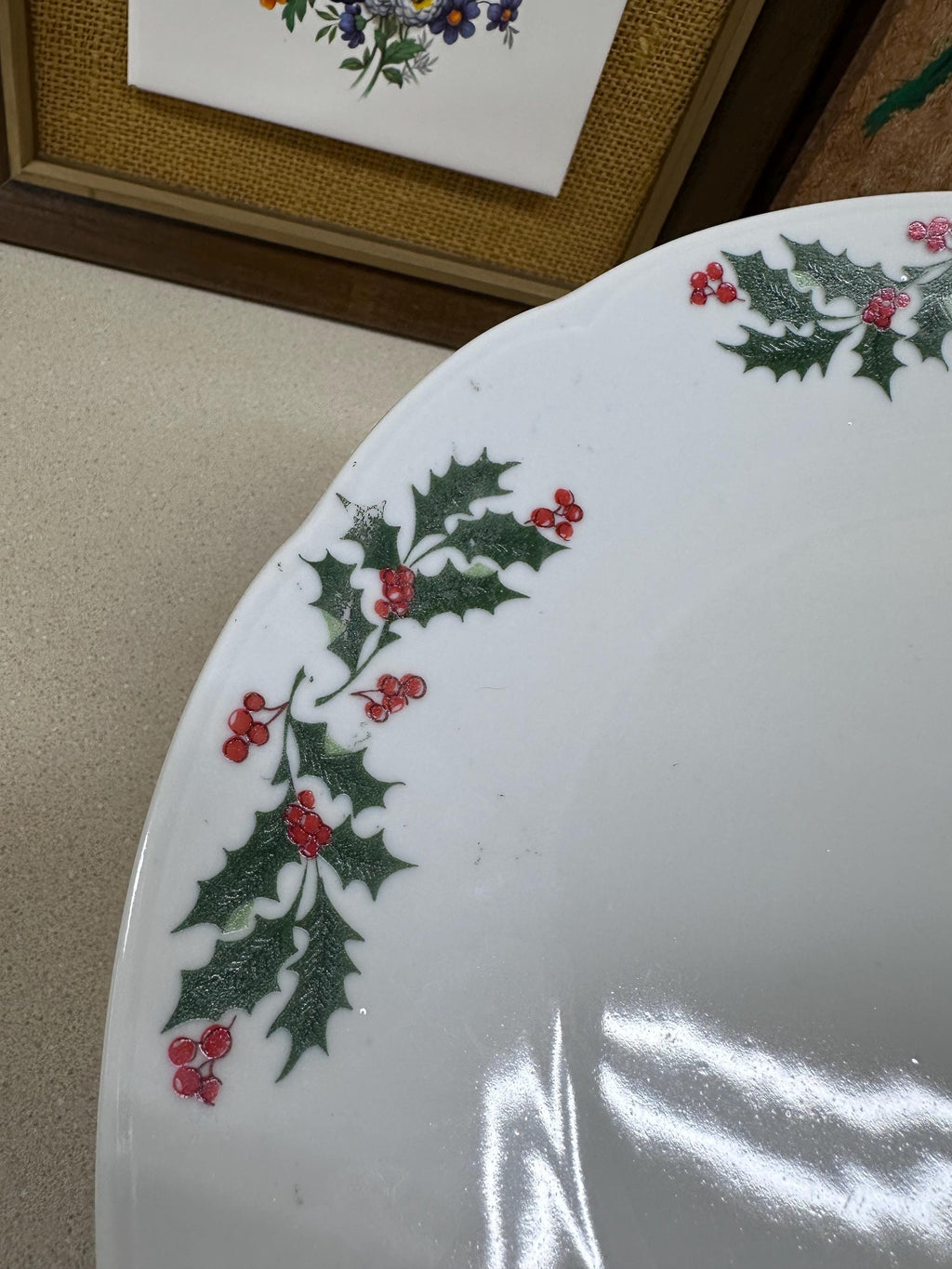 Vintage Christmas Cake Plate: Holiday Holly Berry Pedestal Serving Dish
