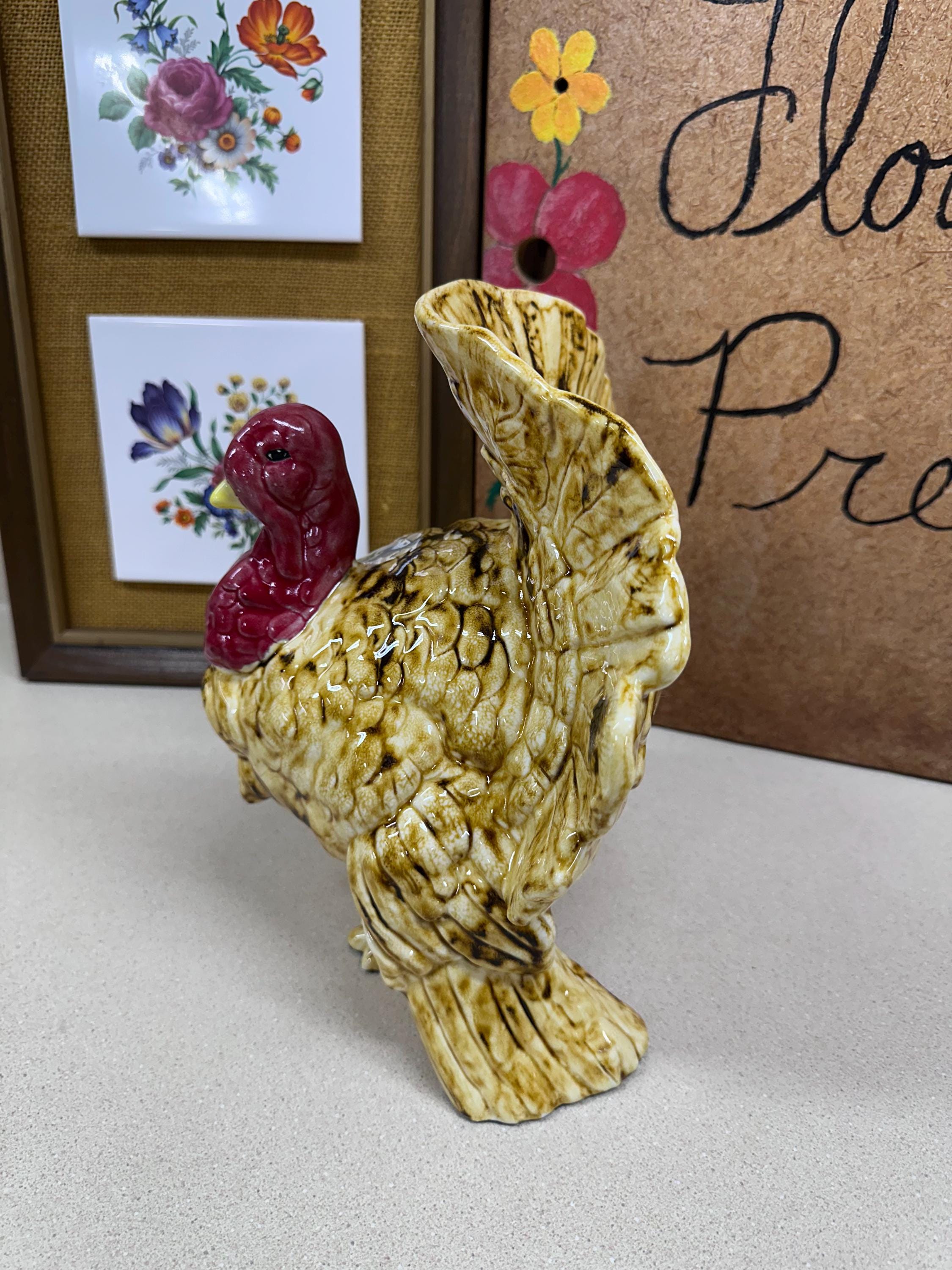 Vintage Turkey Planter Vase Floral Arrangement Retro Farmhouse Decor