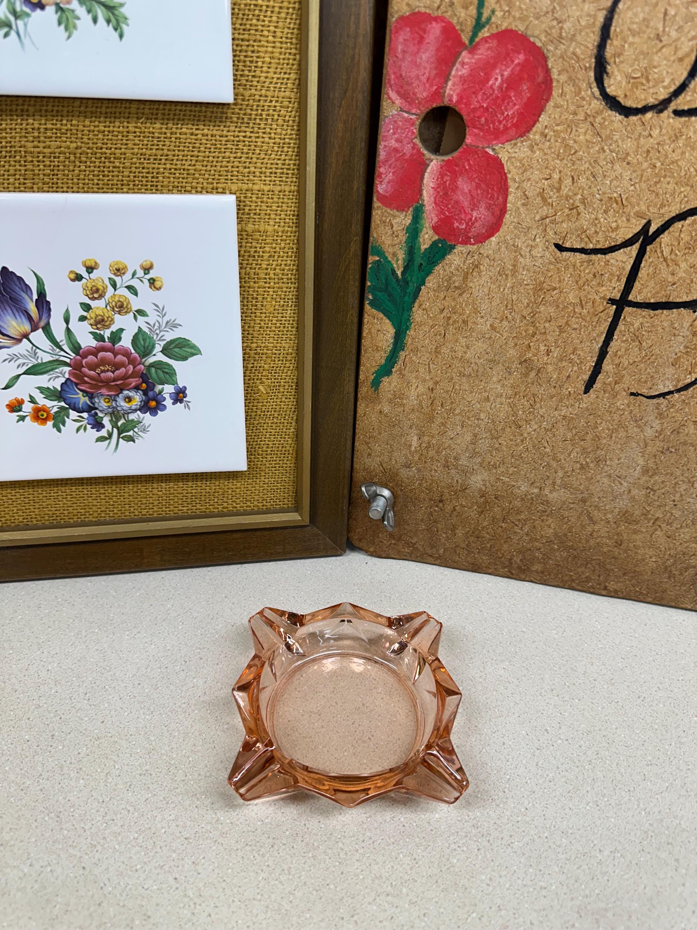 Vintage Ashtray Rose Pink Glass USA Retro Home Decor